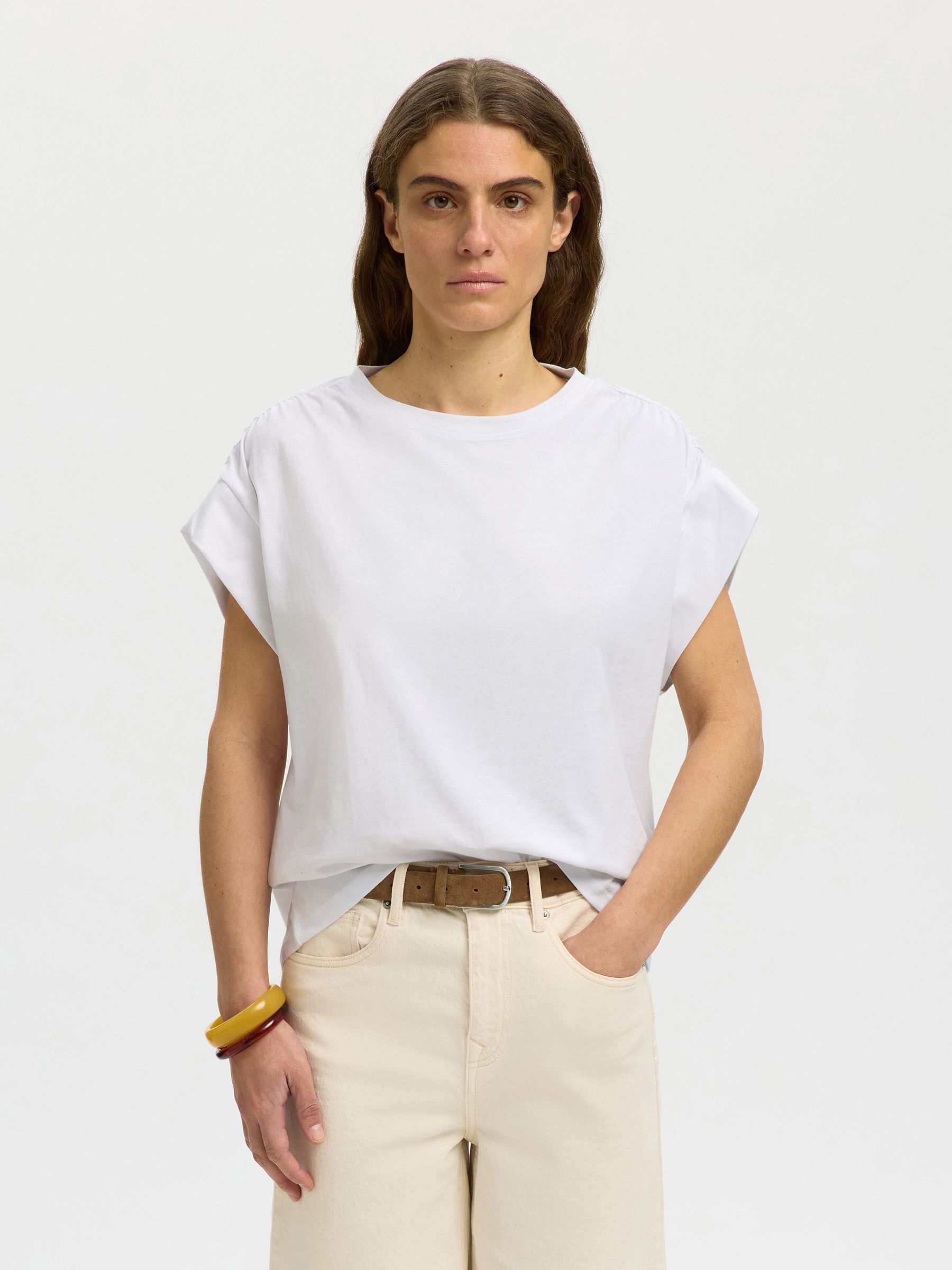COTTON SHORT SLEEVED TOP, Bright White, highres