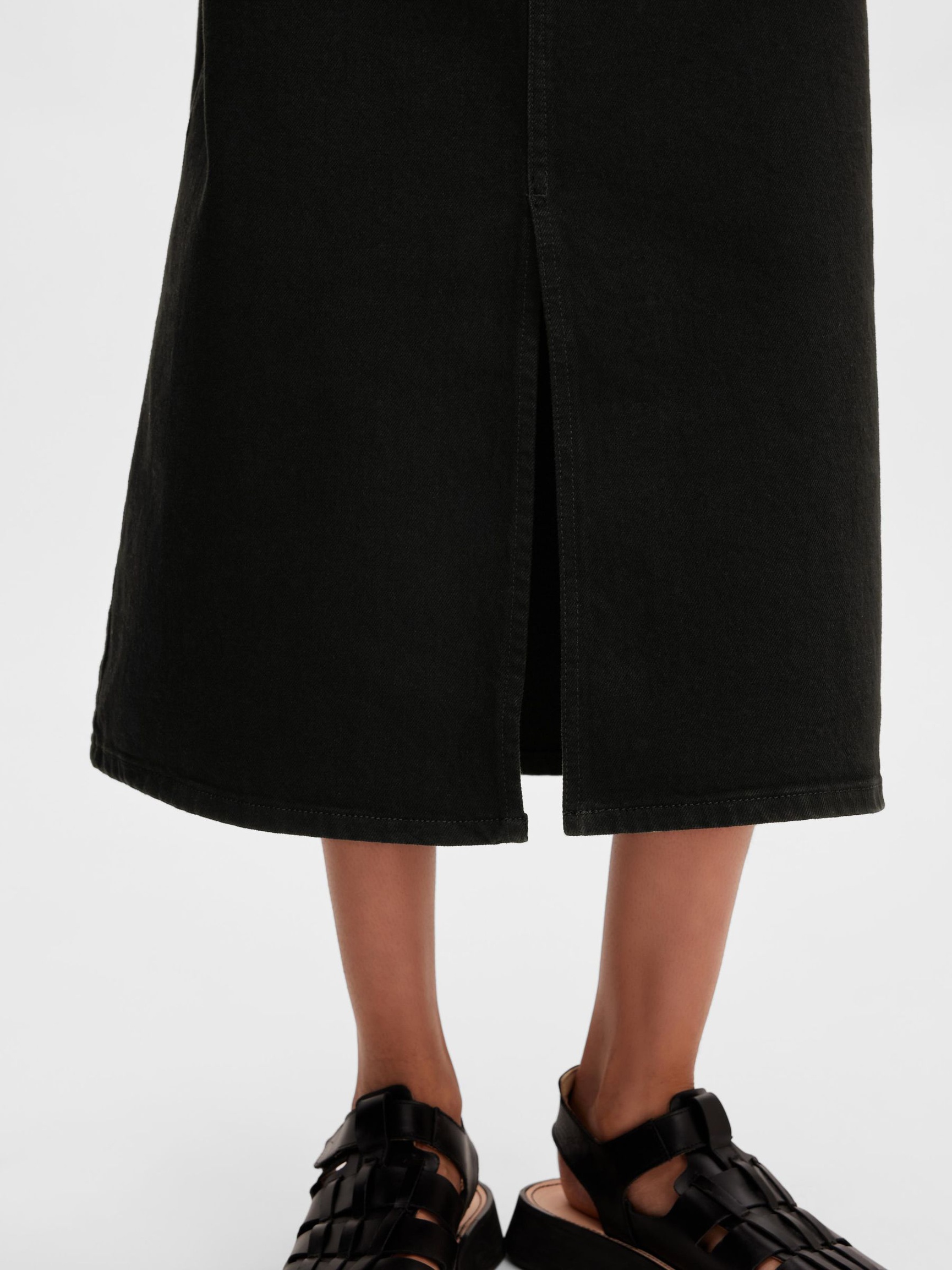 BLACK DENIM MIDI SKIRT, Black Denim, highres