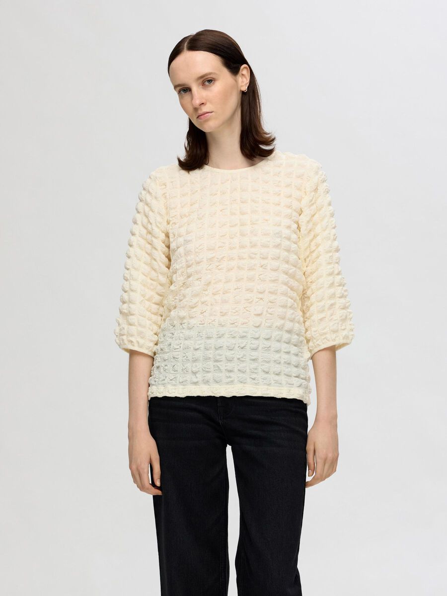 Selected TEXTURED 3/4 SLEEVED TOP, Snow White, highres - 16096981_SnowWhite_003.jpg
