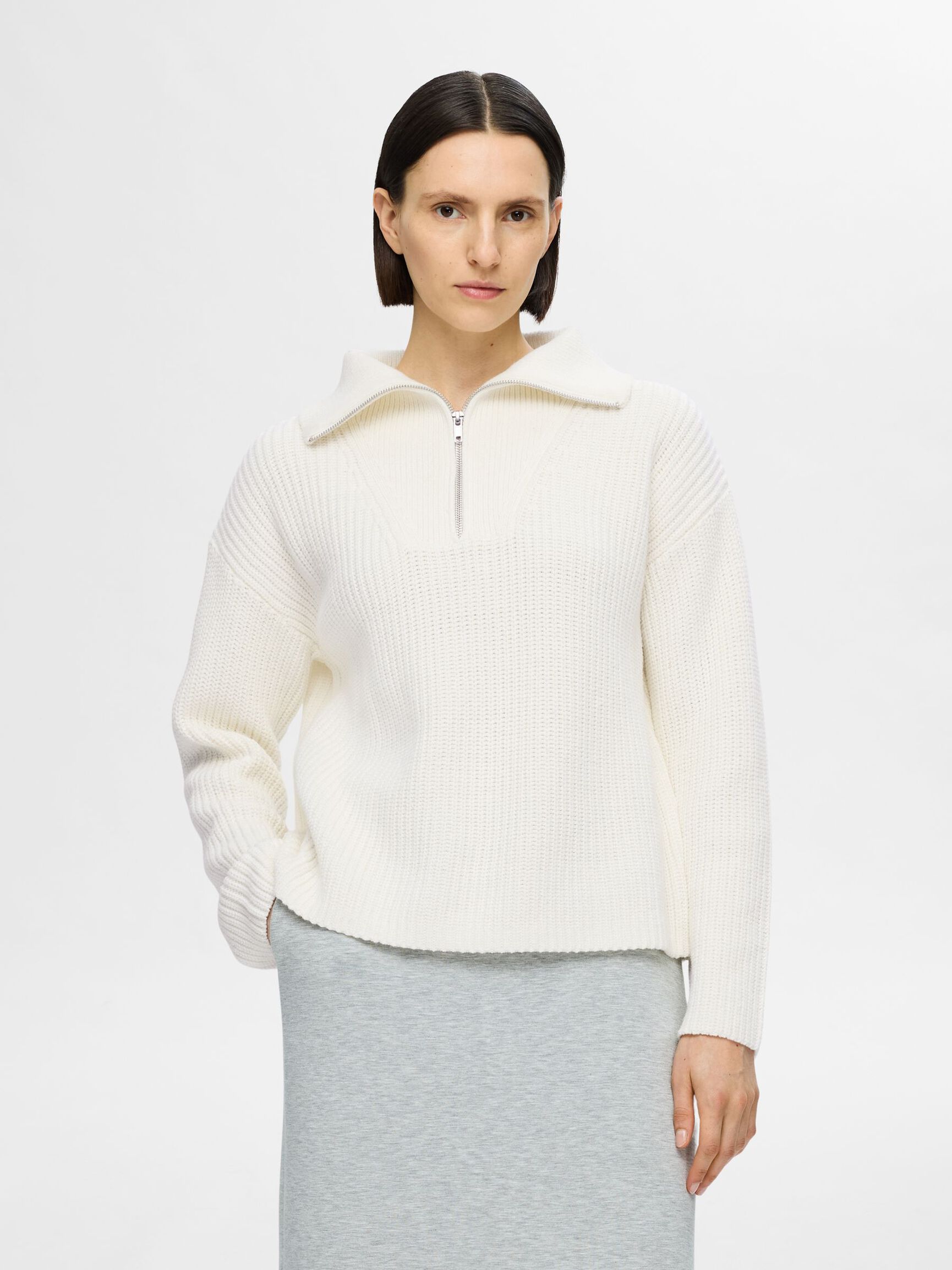 HALF ZIP PULLOVER, Snow White, highres