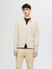 KNITTED ZIP-FRONT CARDIGAN, Oatmeal, highres