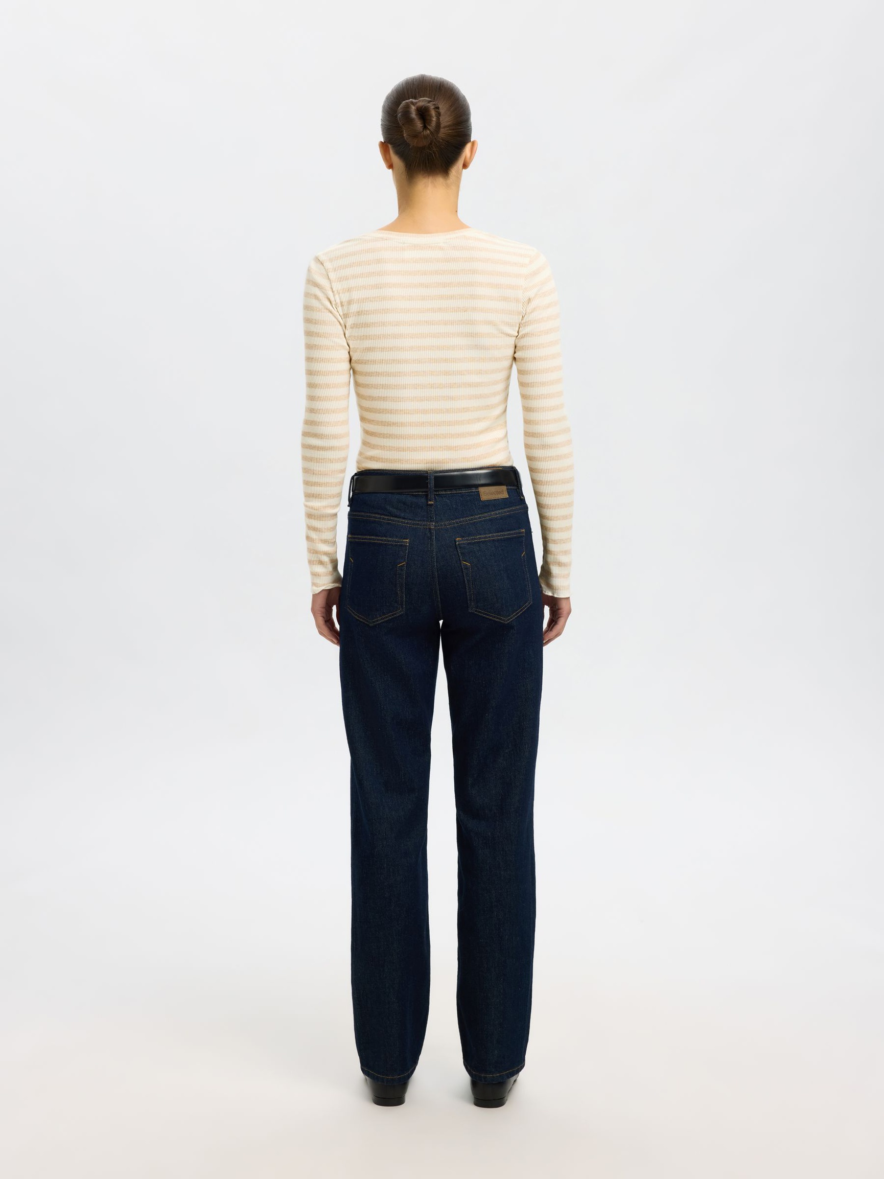 STRIPED LONG-SLEEVED T-SHIRT, Oatmeal, highres