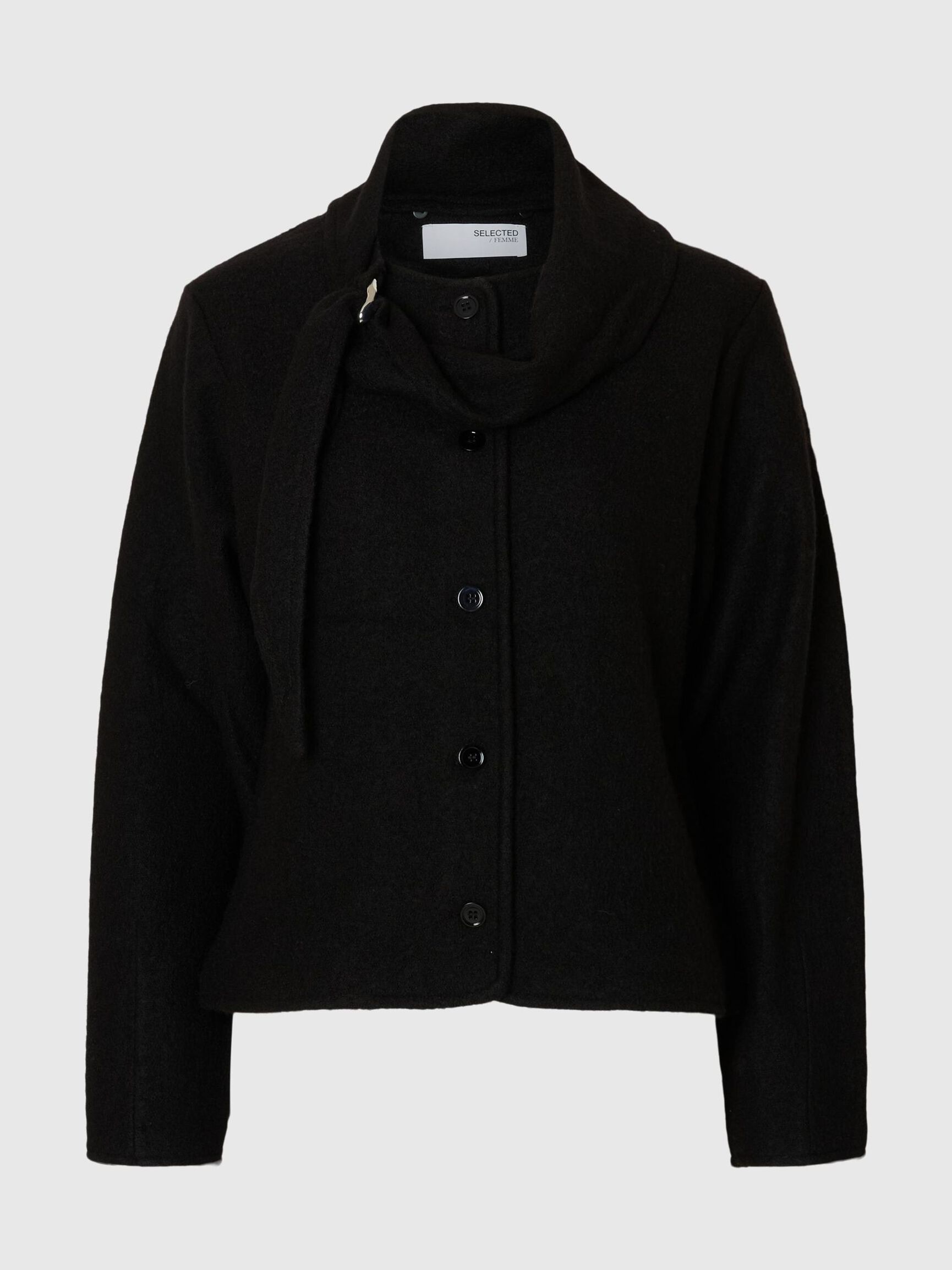 WOLL KURZJACKE, Black, highres