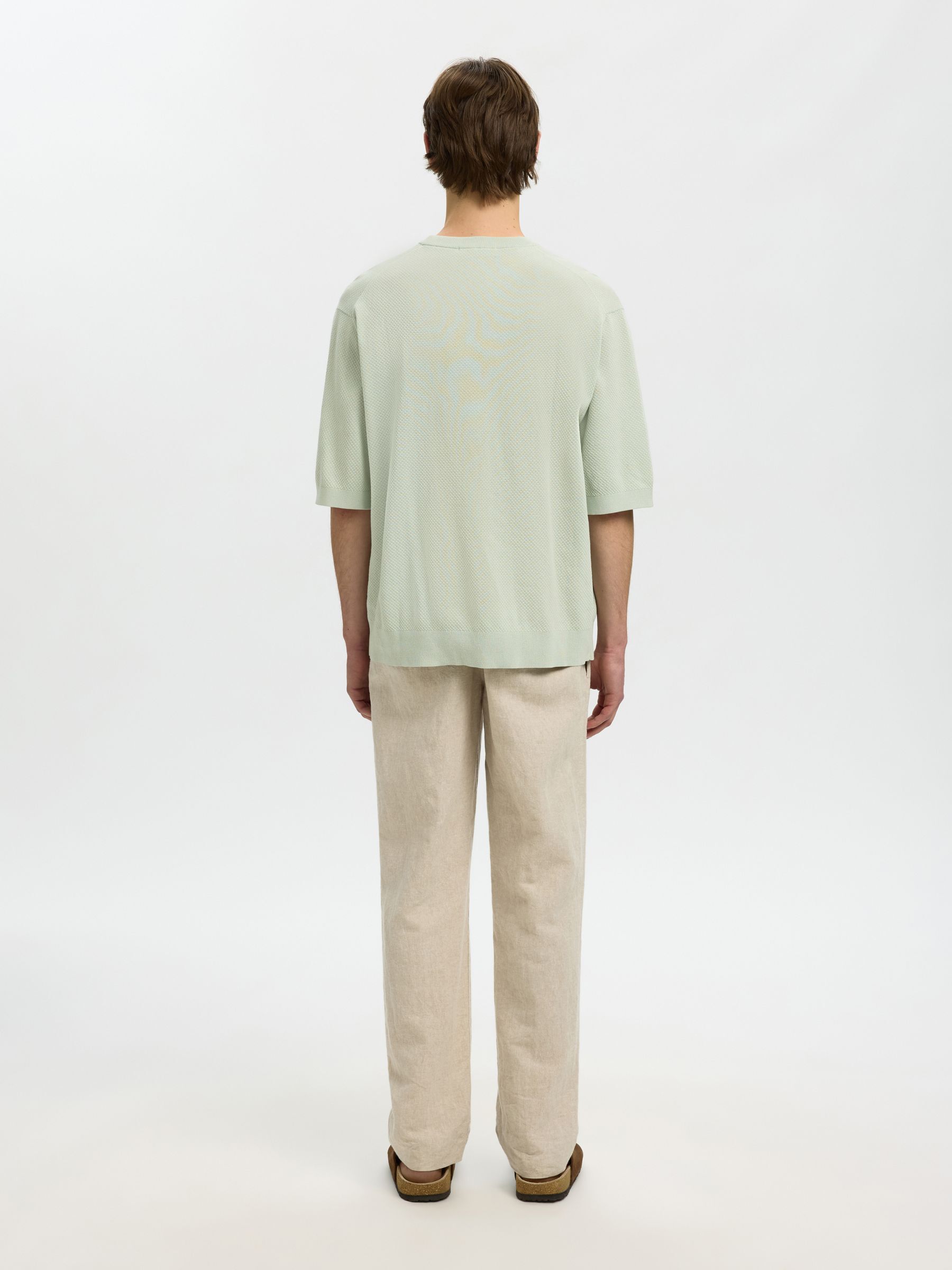 KNITTED COTTON T-SHIRT, Aqua Gray, highres