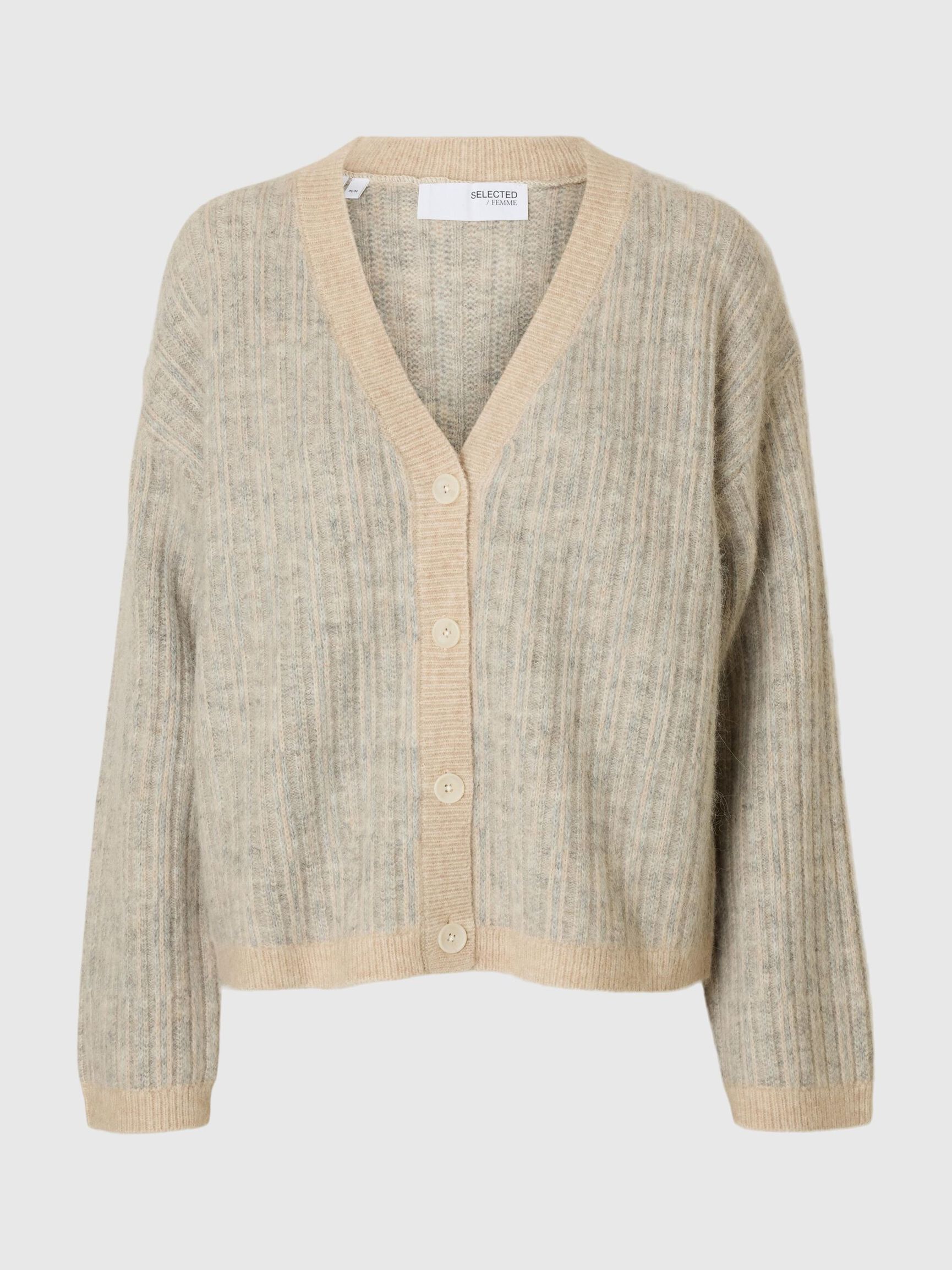 WOOL BLEND KNITTED CARDIGAN, Birch, highres
