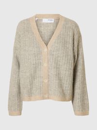 WOOL BLEND KNITTED CARDIGAN, Birch, highres