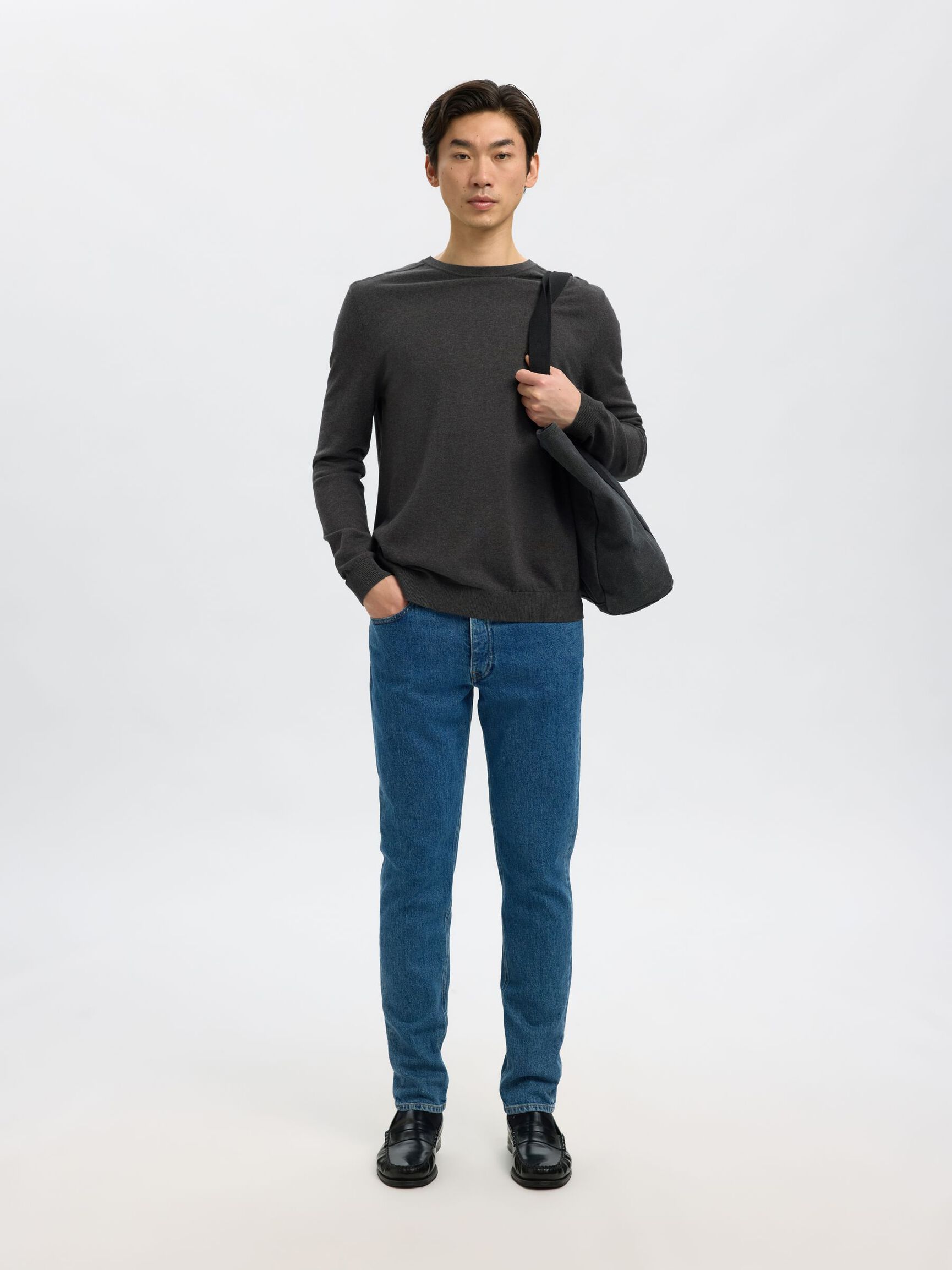 LONG-SLEEVED KNITTED JUMPER, Antracit, highres