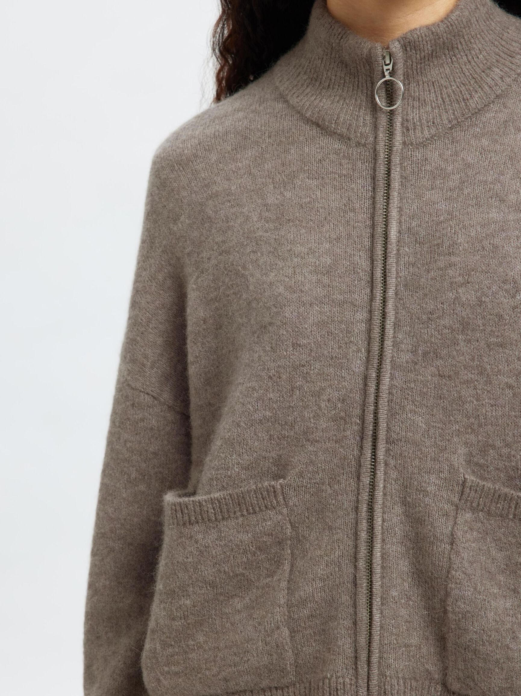 WOOL BLEND CARDIGAN, Steel Gray, highres