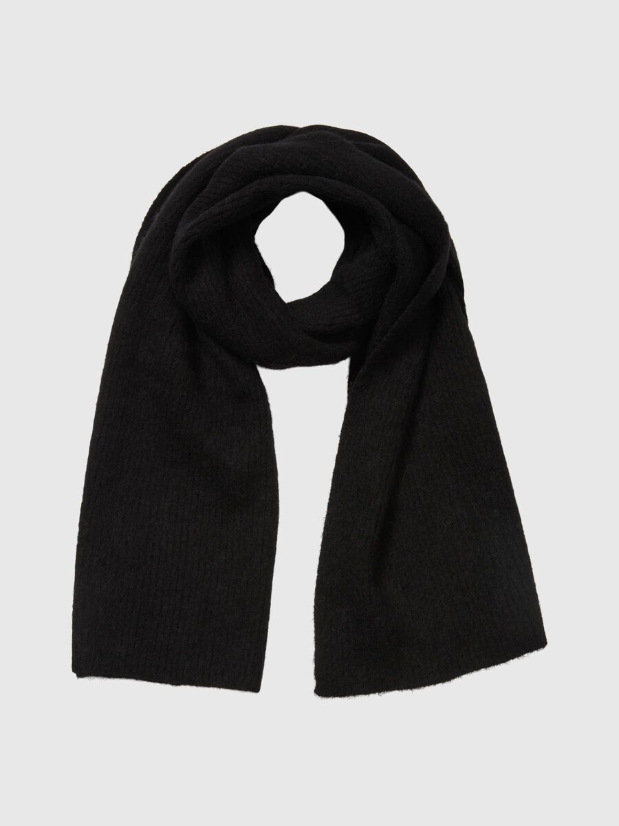 Selected RIBBED WOOL BLEND SCARF, Black, highres - 16091496_Black_1062334_001.jpg