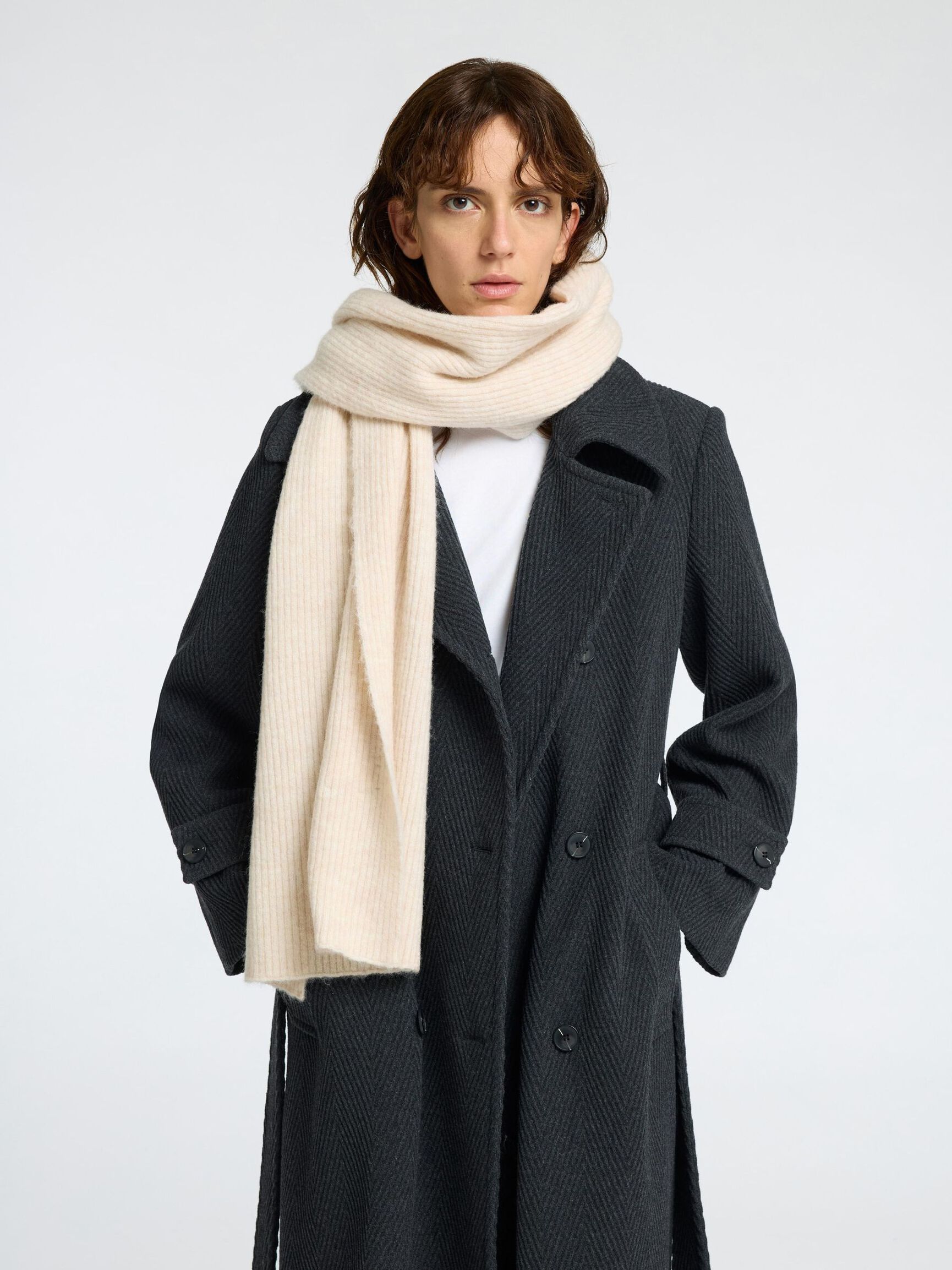 RIBBED WOOL BLEND SCARF, Birch, highres