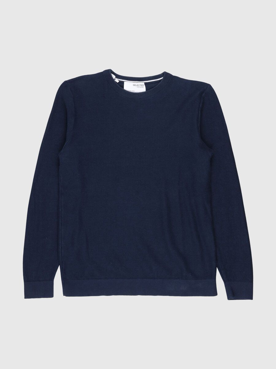 Selected ØKOLOGISK BOMULL TEKSTURERT STRIKKET PULLOVER, Dark Sapphire, highres - 80000396_DarkSapphire_001.jpg