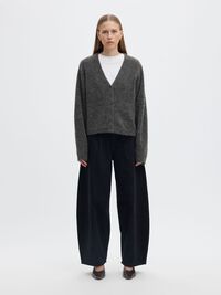 BRUSHED V-AUSSCHNITT STRICKJACKE, Medium Grey Melange, highres