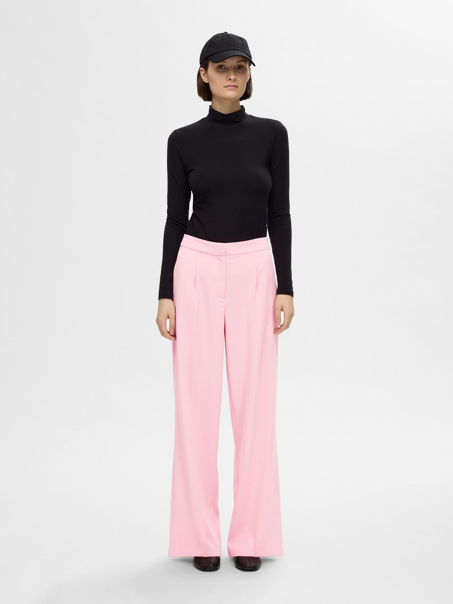 WOVEN WIDE-LEG TROUSERS, Peony, highres