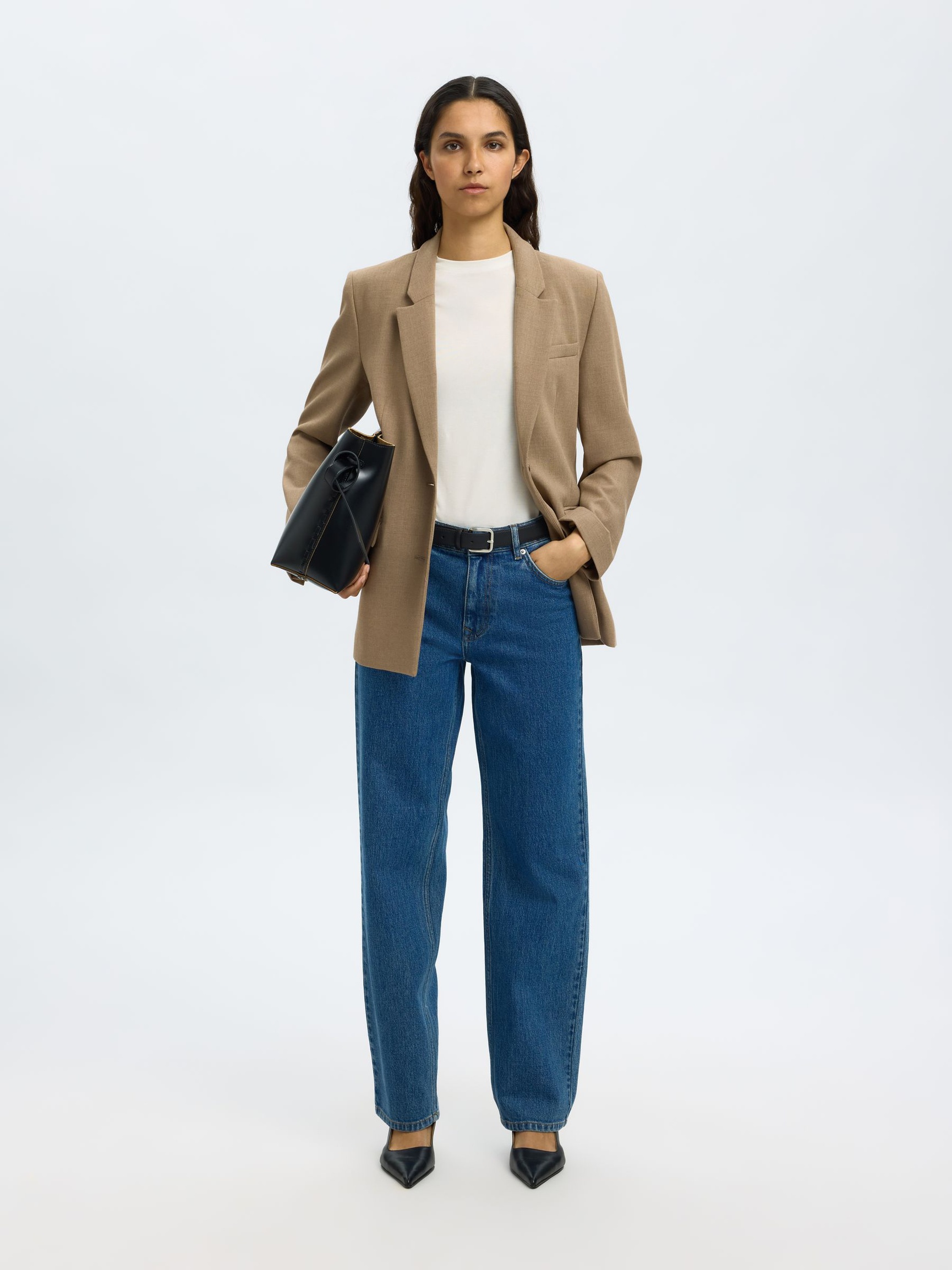 MID WAIST STRAIGHT FIT JEANS, Medium Blue Denim, highres