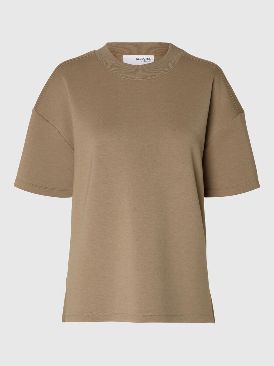 Selected MOCK NECK T-SHIRT, Greige, highres - 16092897_Greige_001.jpg