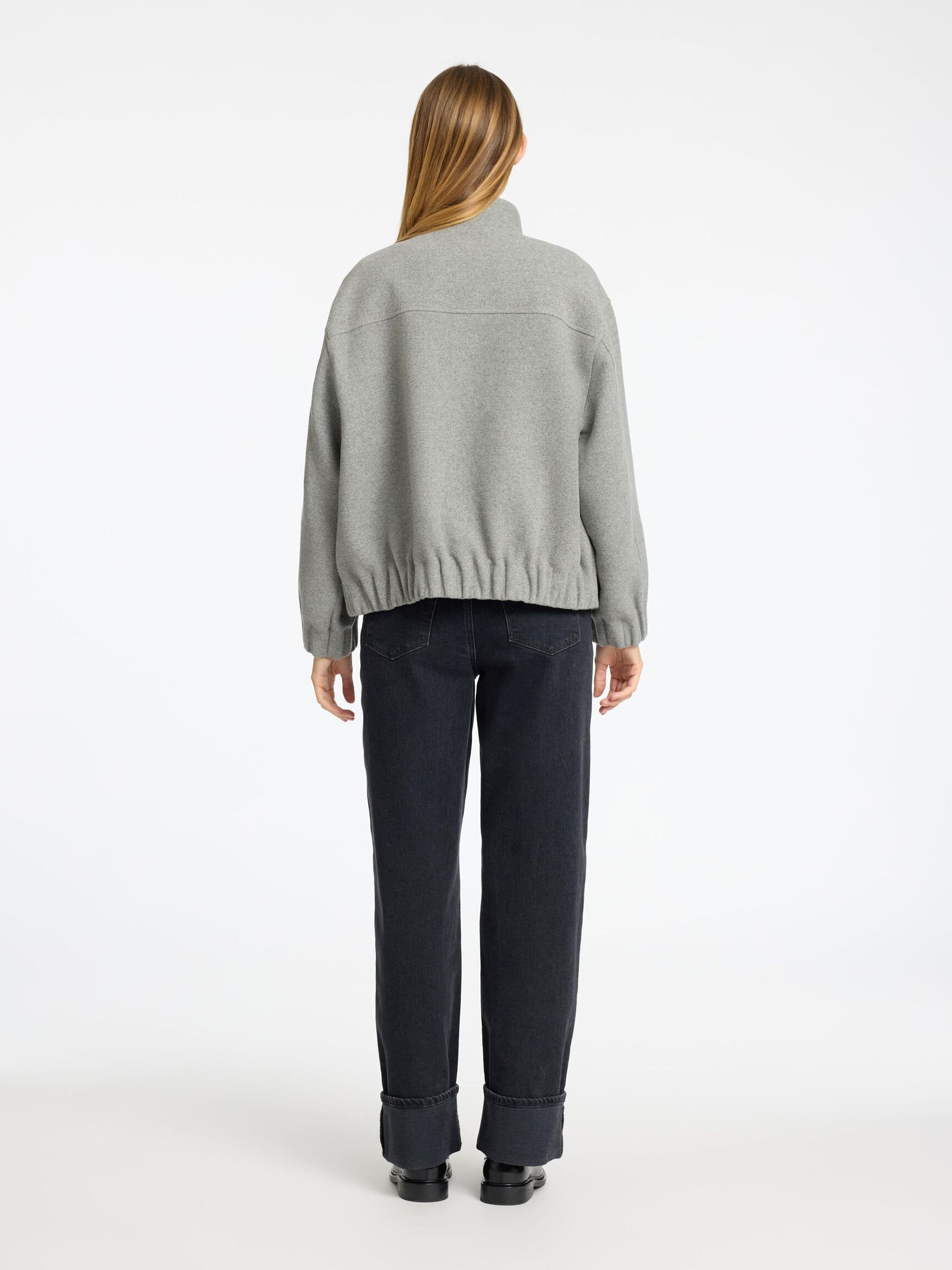 WOOL BLEND BOMBER JACKET, Medium Grey Melange, highres
