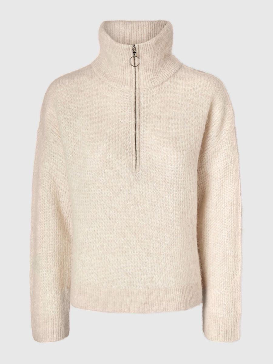 Selected HALF-ZIP WOOL BLEND PULLOVER, Birch, highres - 16095364_Birch_001.jpg