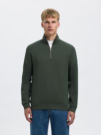 VISCOSE BLEND HALF ZIP SWEATSHIRT, Deep Forest, highres