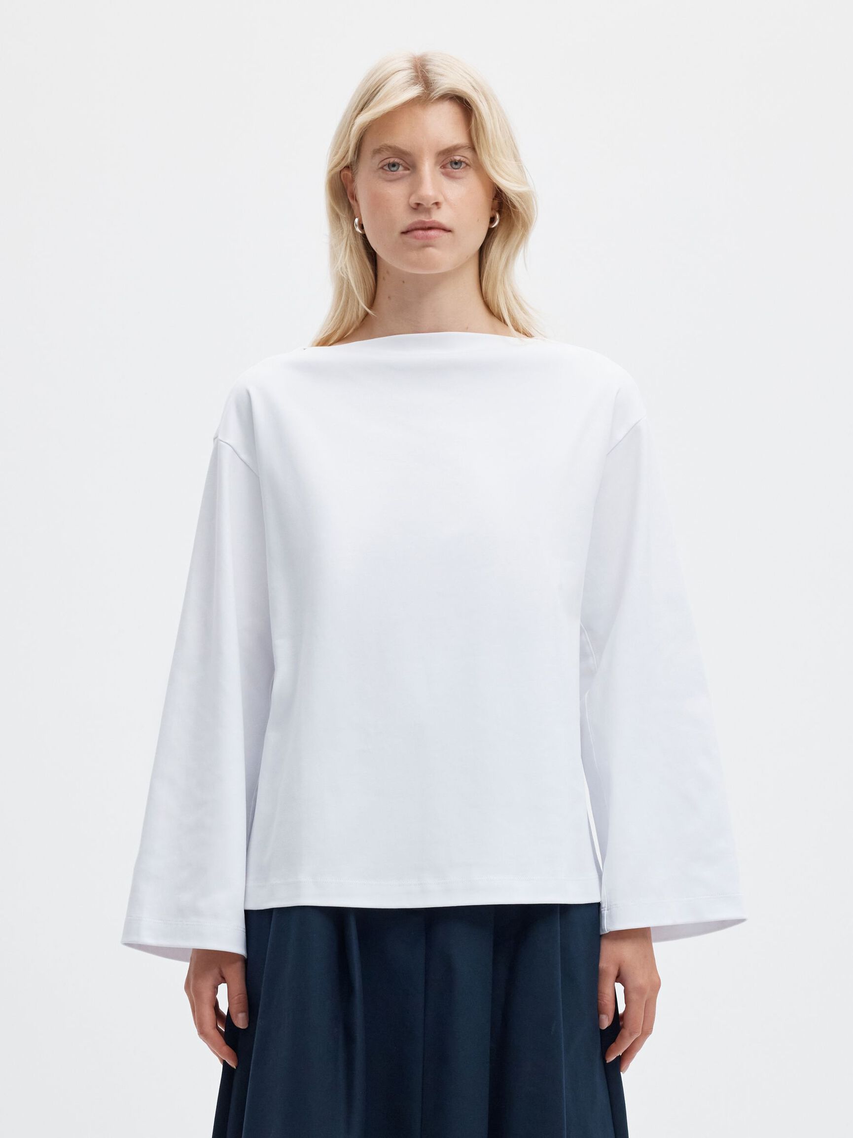 BOAT NECK COTTON LONG-SLEEVED T-SHIRT, Bright White, highres