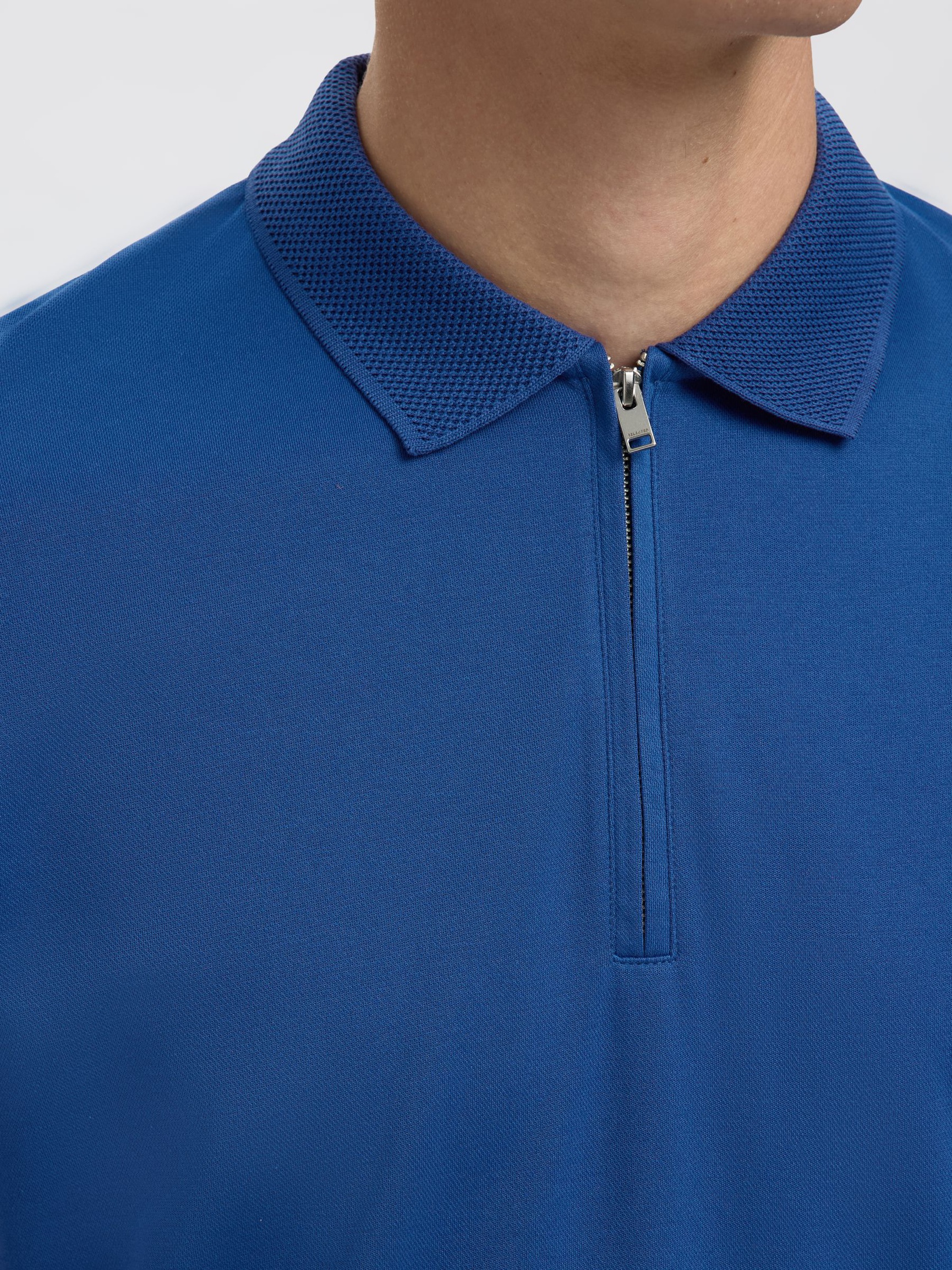 ZIPPER KNITTED POLO SHIRT, Set Sail, highres