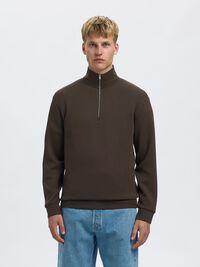 VISCOSE BLEND HALF ZIP SWEATSHIRT, Demitasse, highres