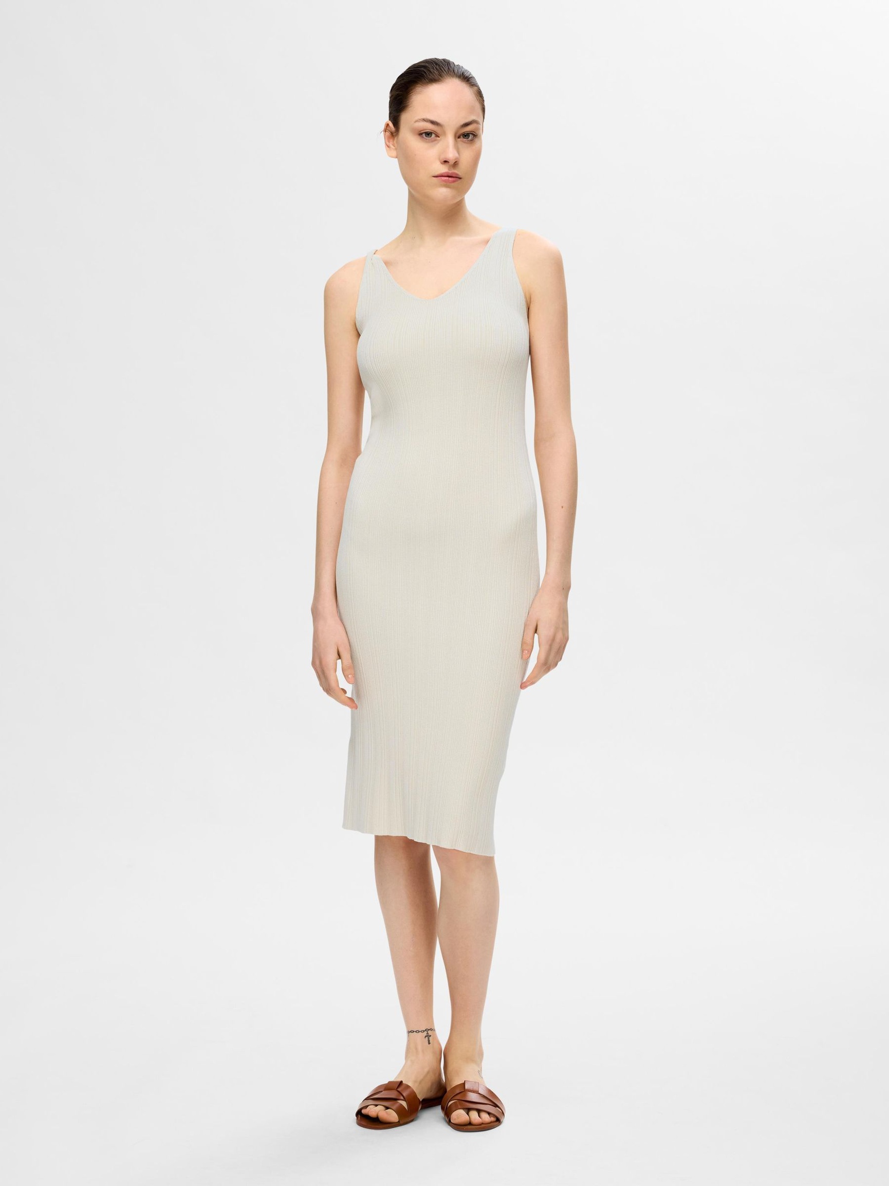 KNITTED MIDI DRESS, Birch, highres