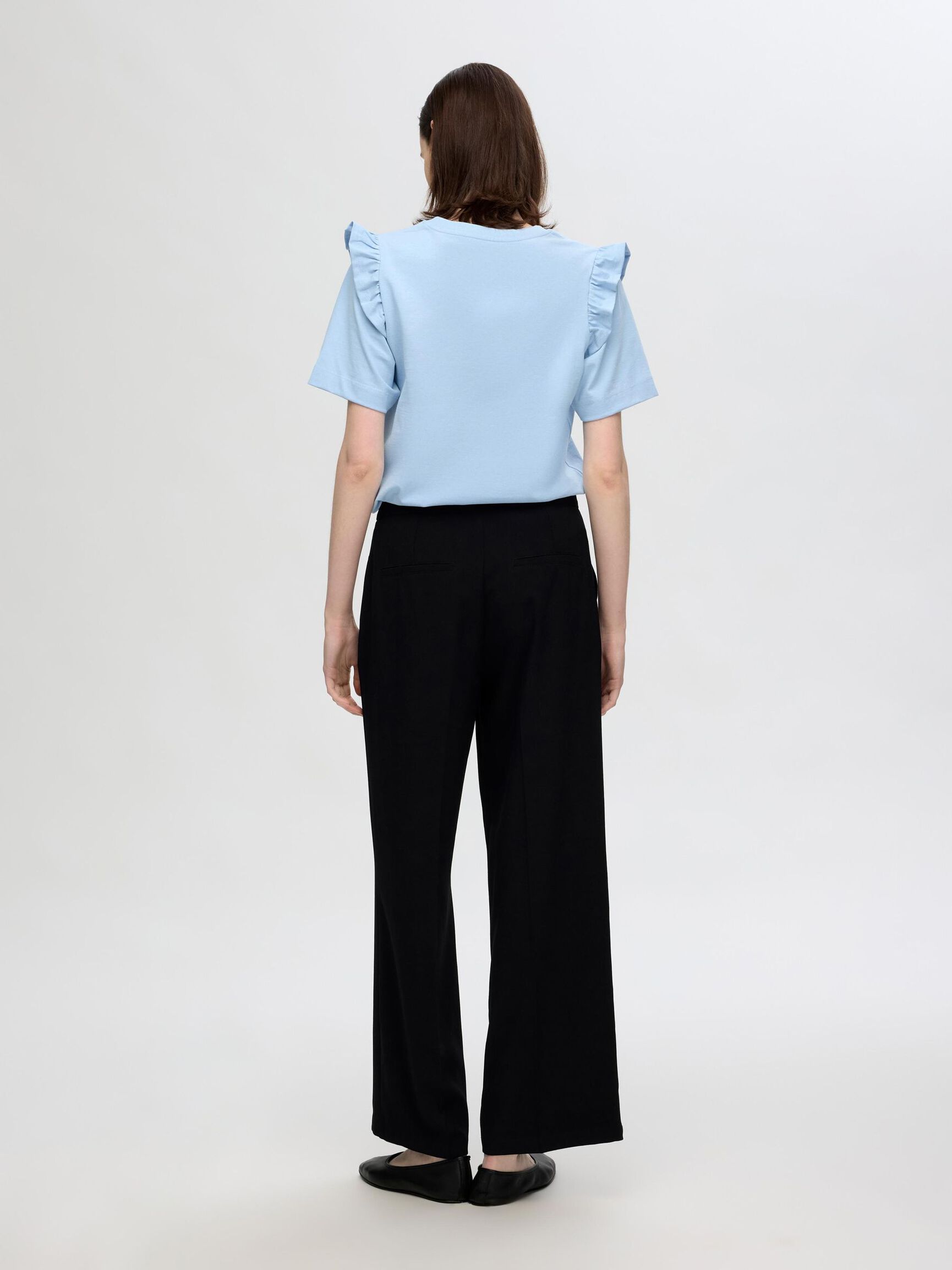 FRILLED SHORT-SLEEVED T-SHIRT, Cashmere Blue, highres