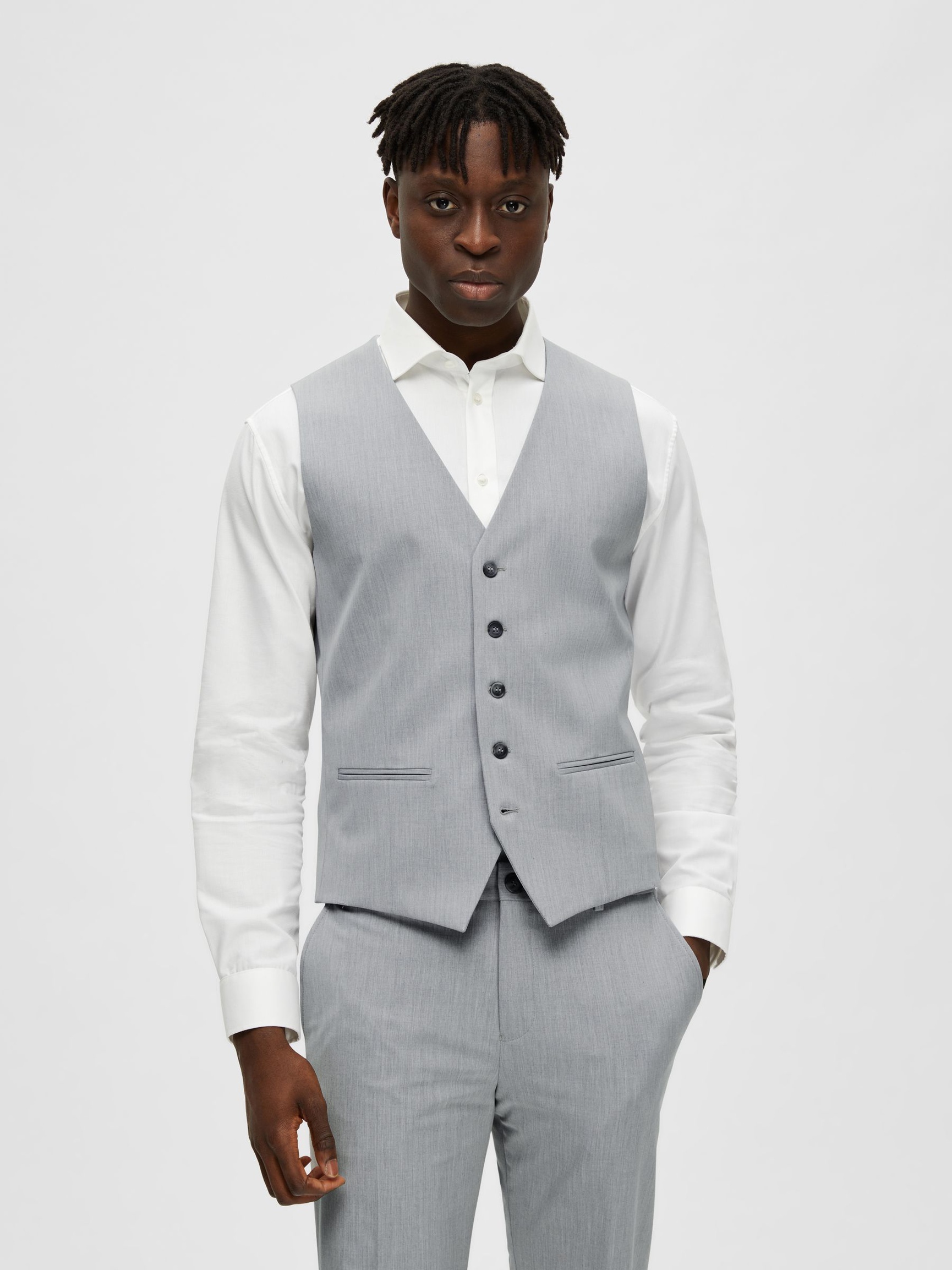 VISKOSEMIX SLIM FIT WESTE, Light Grey Melange, highres
