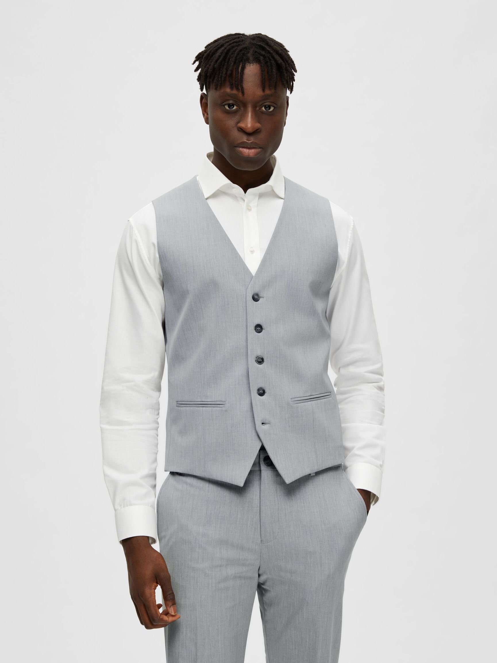 VISKOSEBLANDING SLIM FIT VEST, Light Grey Melange, highres
