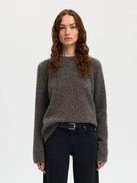 WOOL BLEND KNITTED JUMPER, Medium Grey Melange, highres