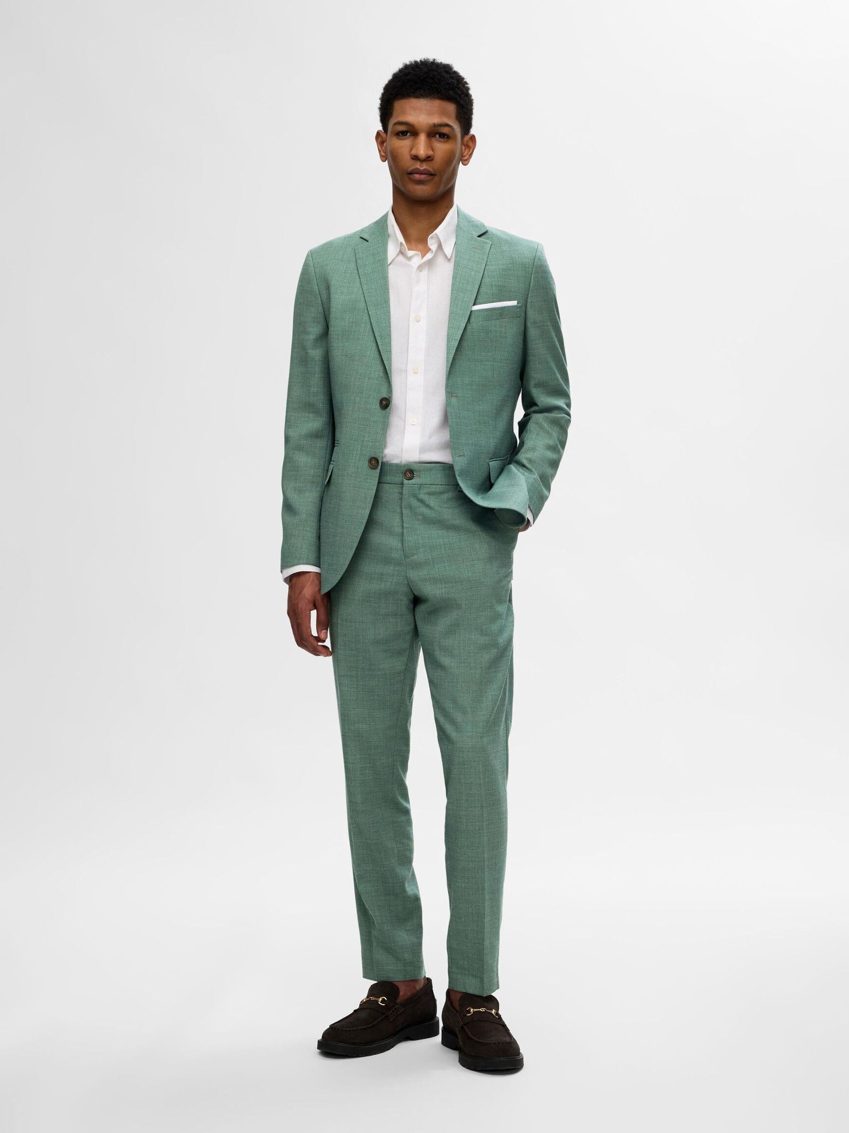 SLIM FIT ANZUGHOSE, Light Green Melange, highres