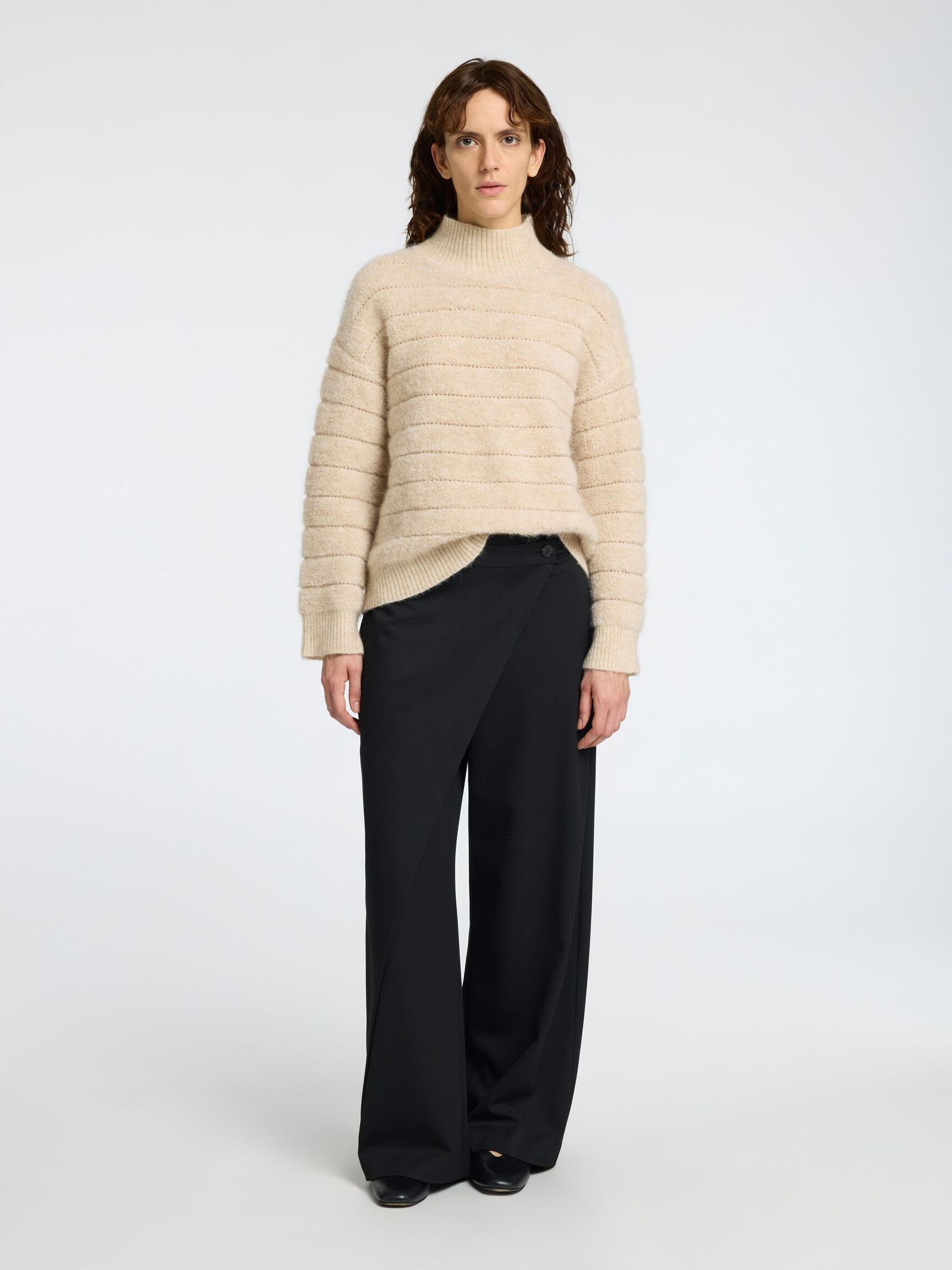 WOLLGEMISCH PULLOVER MIT HOHEM KRAGEN, Birch, highres