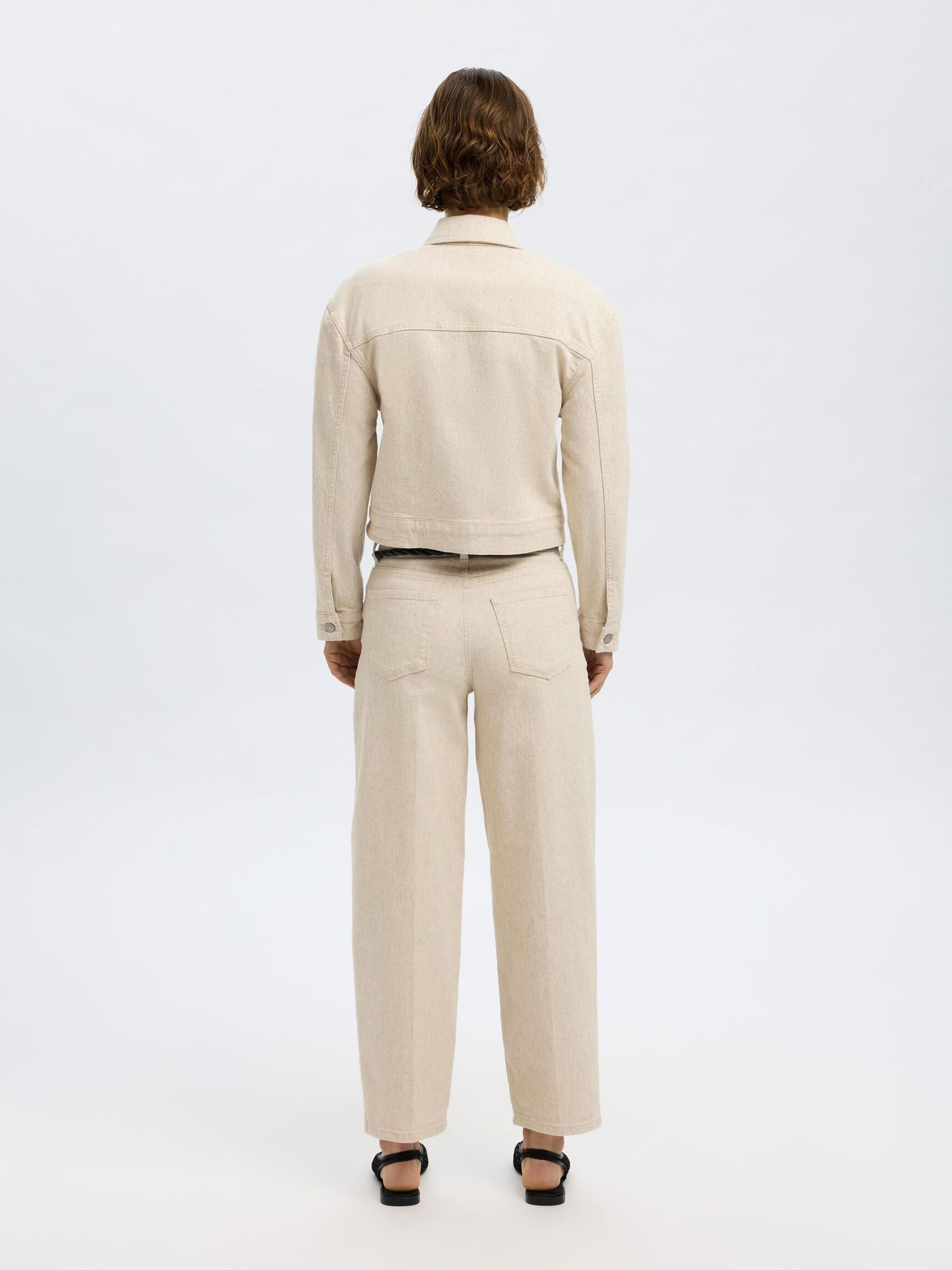 CROPPED DENIMJAKKE, Egret, highres