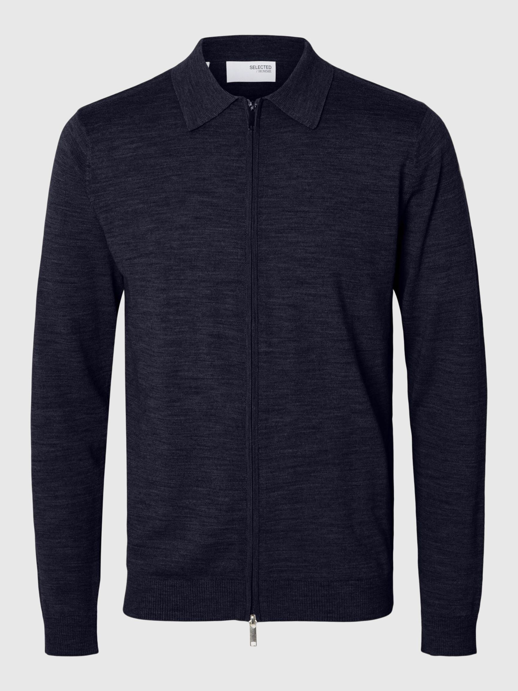 WOOL BLEND ZIP-FRONT CARDIGAN, Dark Sapphire, highres