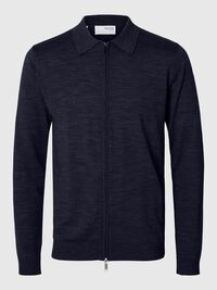 WOOL BLEND ZIP-FRONT CARDIGAN, Dark Sapphire, highres