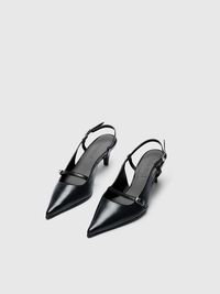 LEATHER SLINGBACKS, Black, highres