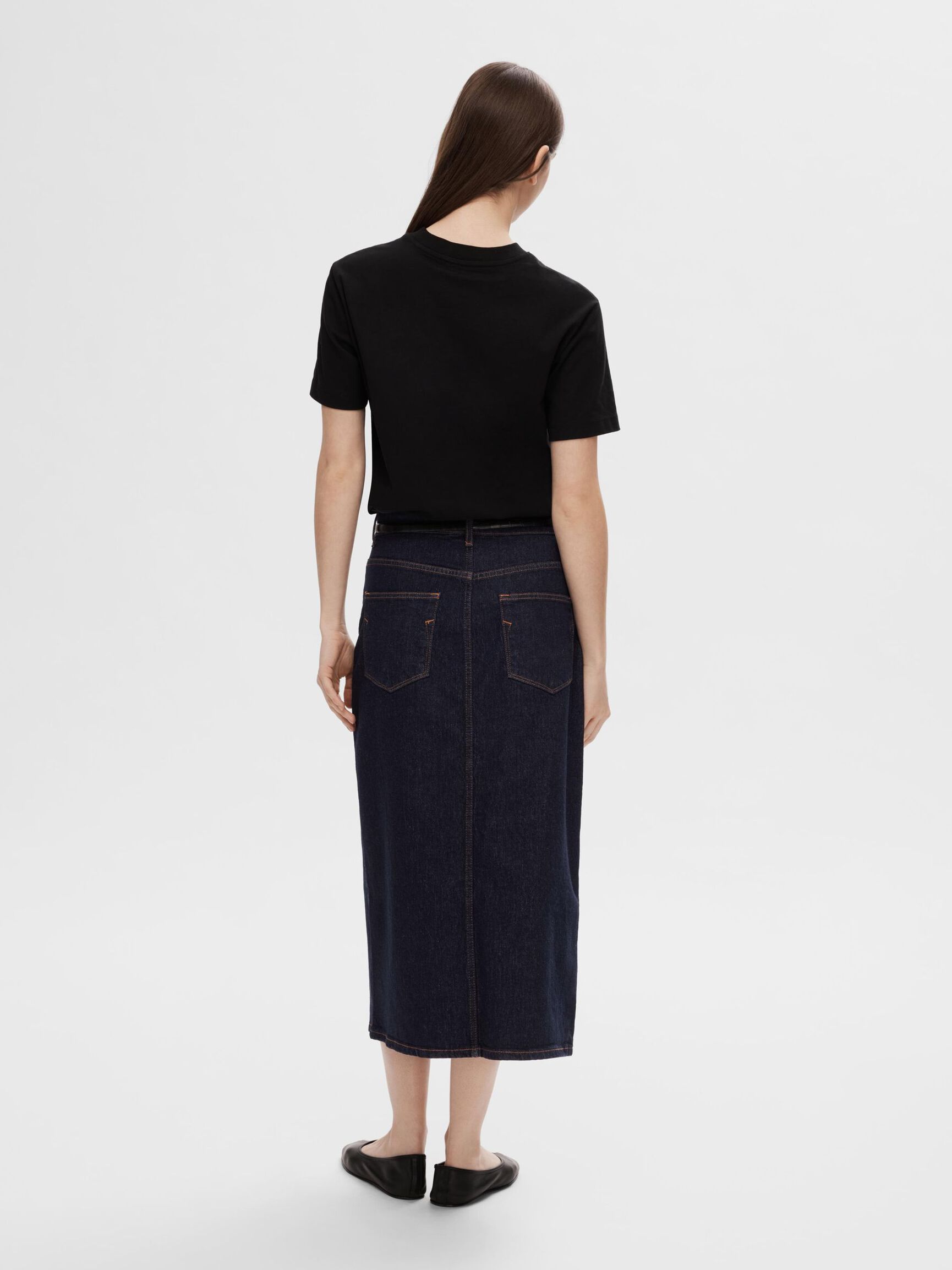 DENIM MIDDELLANGE ROK, Dark Blue Denim, highres