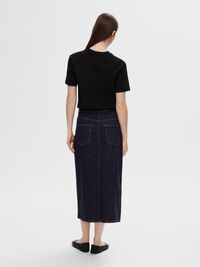 DENIM MIDDELLANGE ROK, Dark Blue Denim, highres