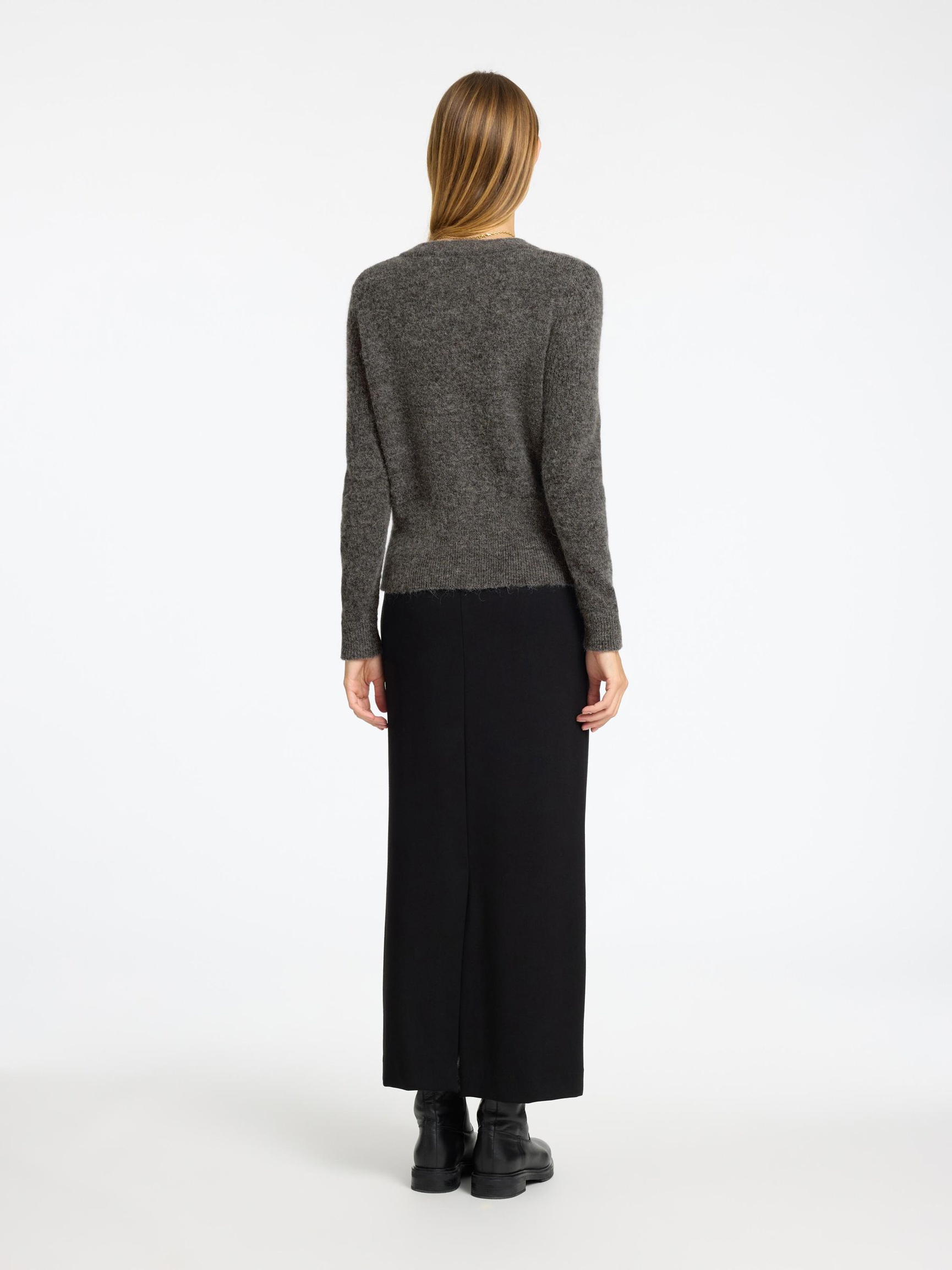 WOOL BLEND KNITTED CARDIGAN, Medium Grey Melange, highres