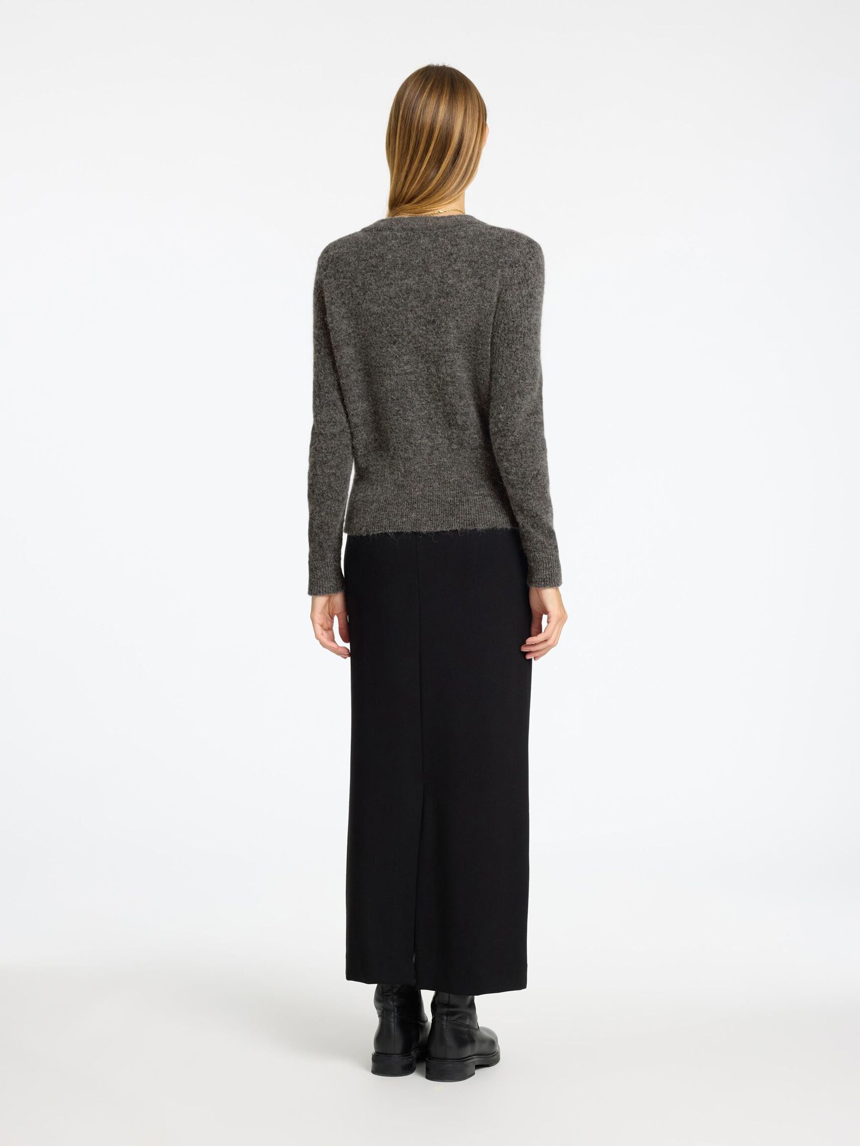 WOOL BLEND KNITTED CARDIGAN, Medium Grey Melange, highres