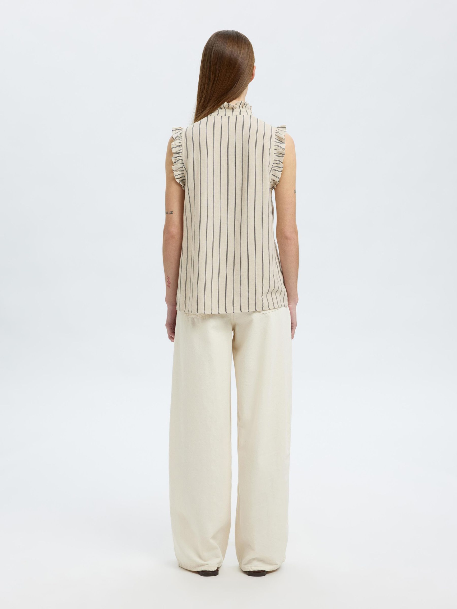 STRIPED BLOUSE, Sandshell, highres