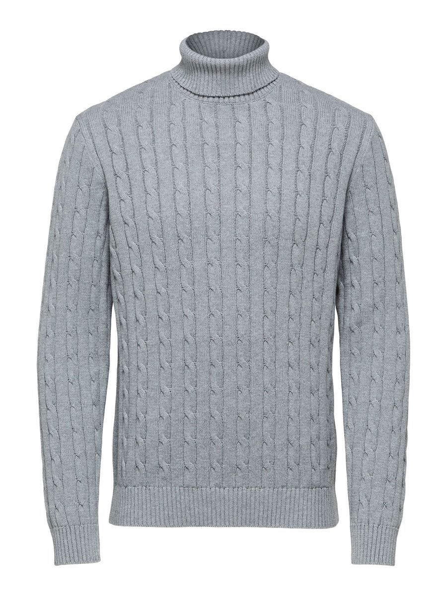 Selected CABLE-KNIT PULLOVER, Medium Grey Melange, highres - 16077218_MediumGreyMelange_001.jpg