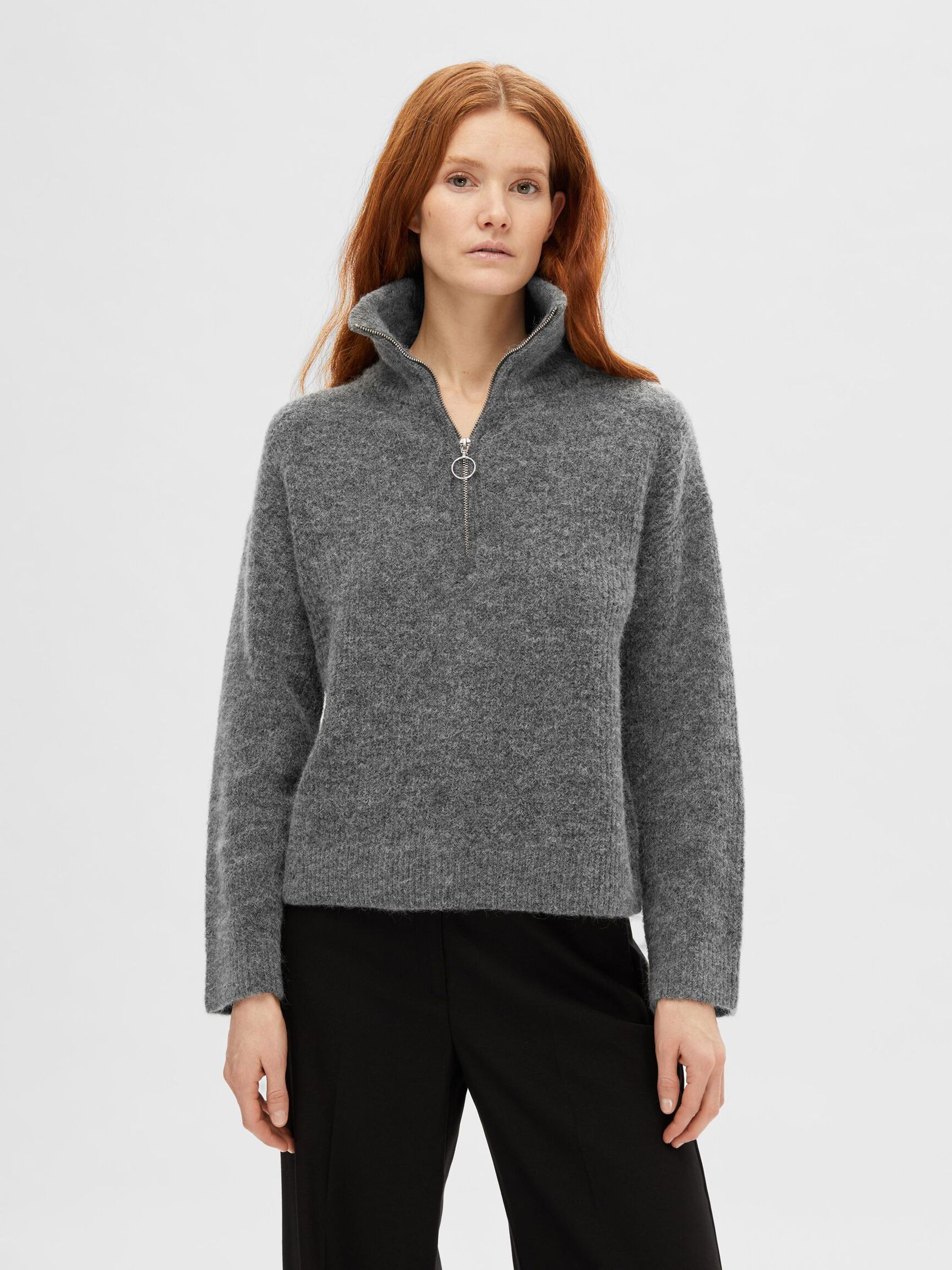 HALVE RITS WOLMIX TRUI, Medium Grey Melange, highres