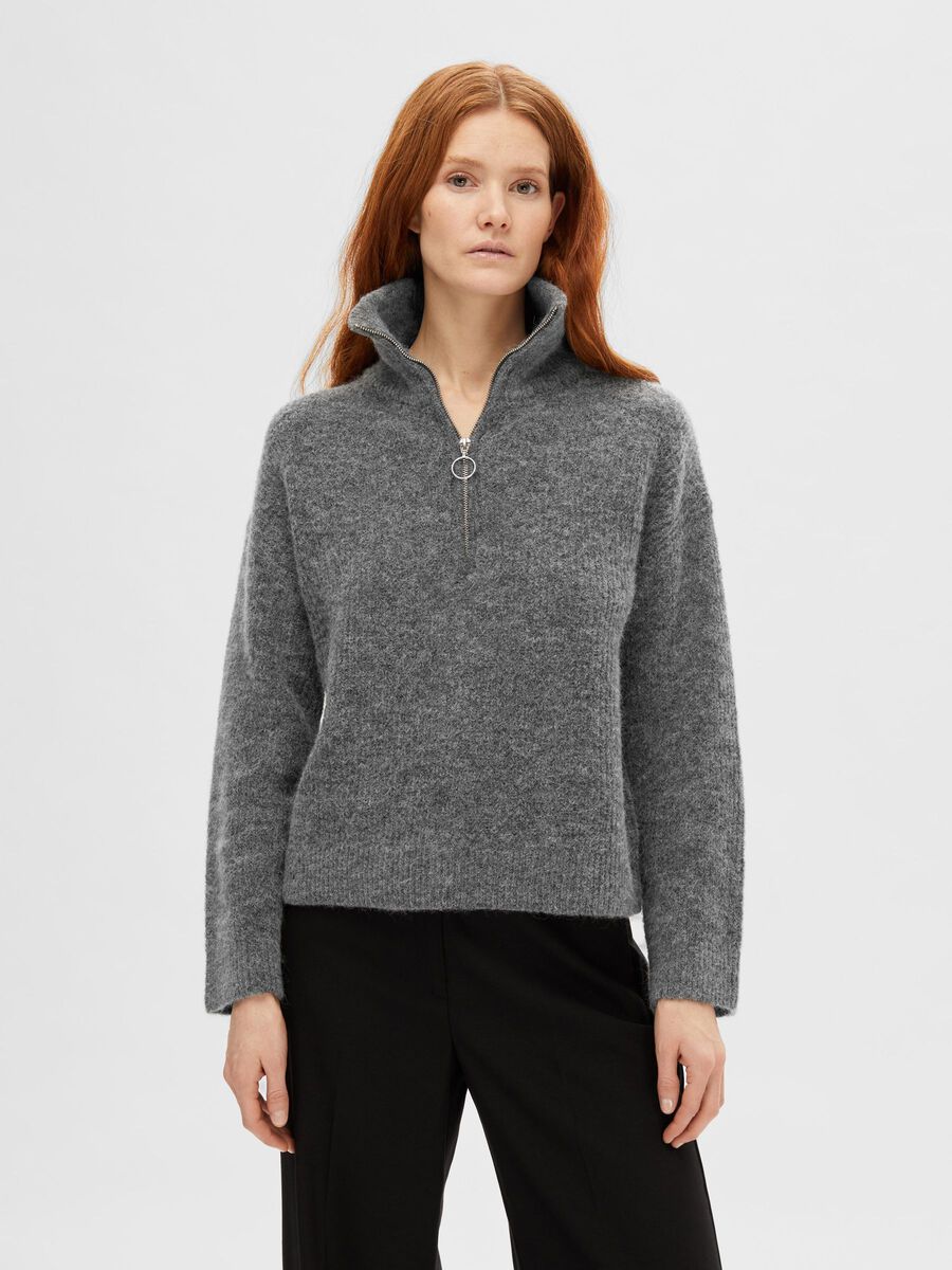 Selected HALF-ZIP WOLLGEMISCH PULLOVER, Medium Grey Melange, highres - 16095364_MediumGreyMelange_1135693_003.jpg