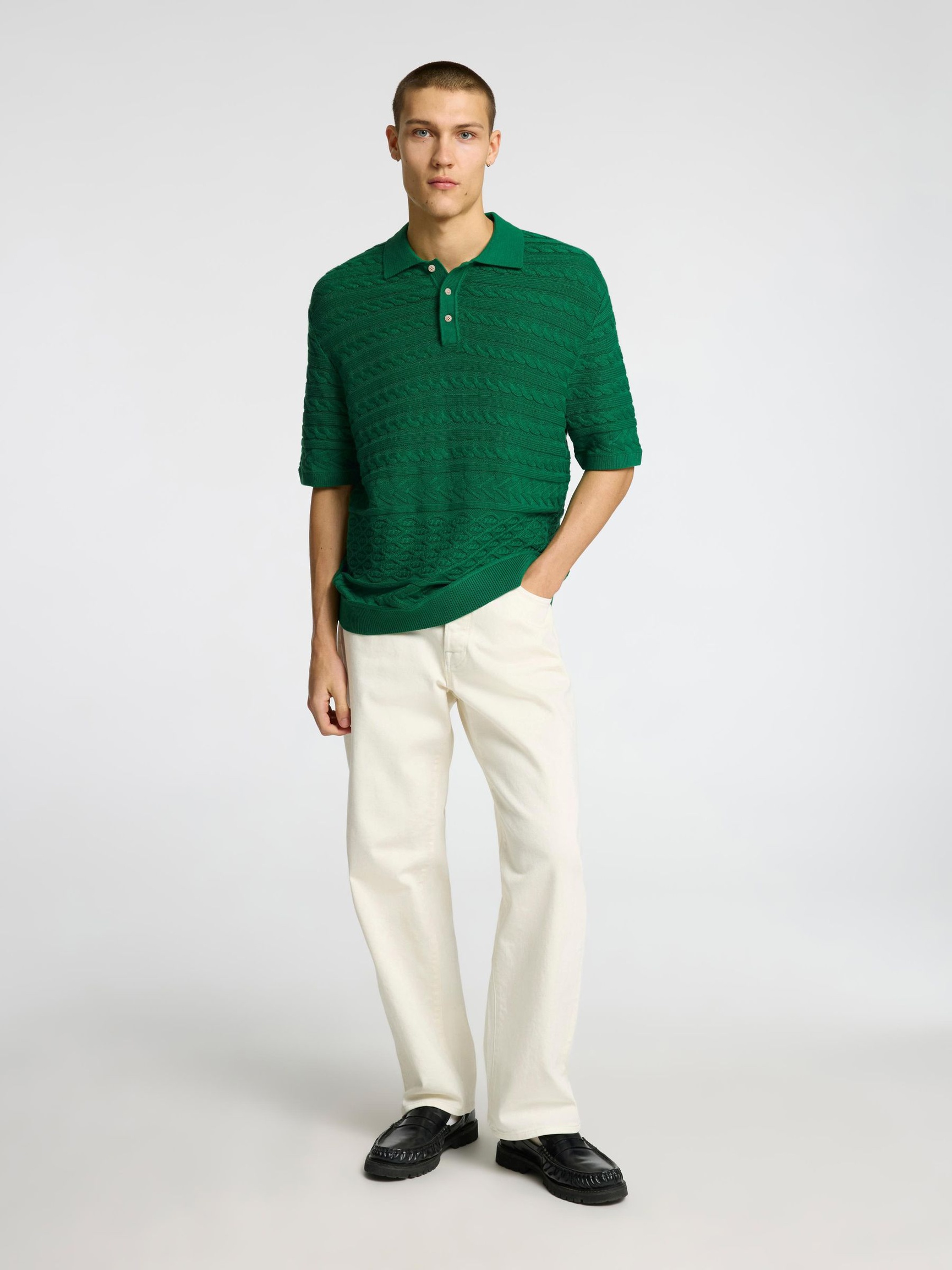 SHORT SLEEVED KNITTED POLO SHIRT, Verdant Green, highres