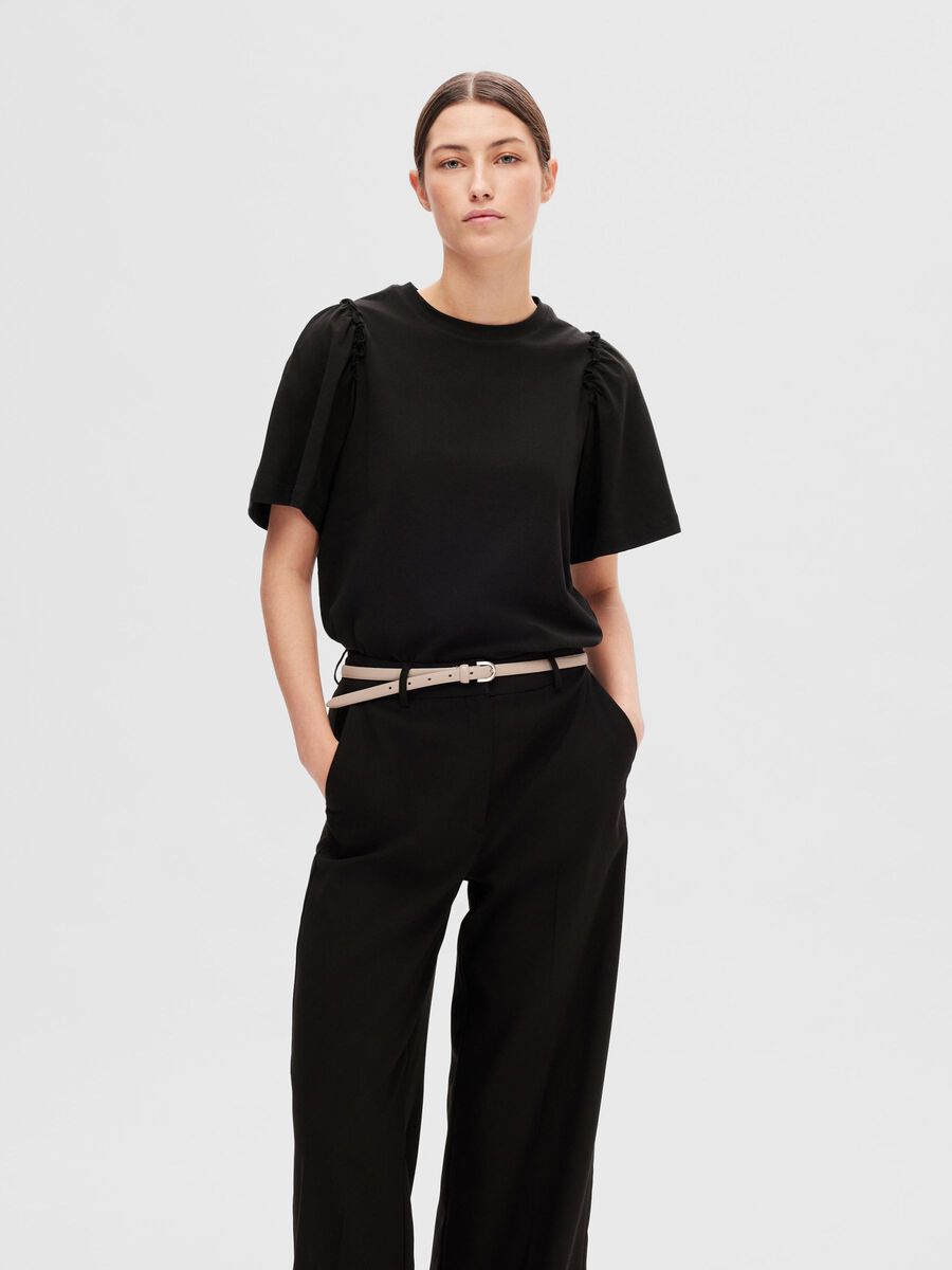 Selected RUFFLED COTTON T-SHIRT, Black, highres - 16093306_Black_003.jpg