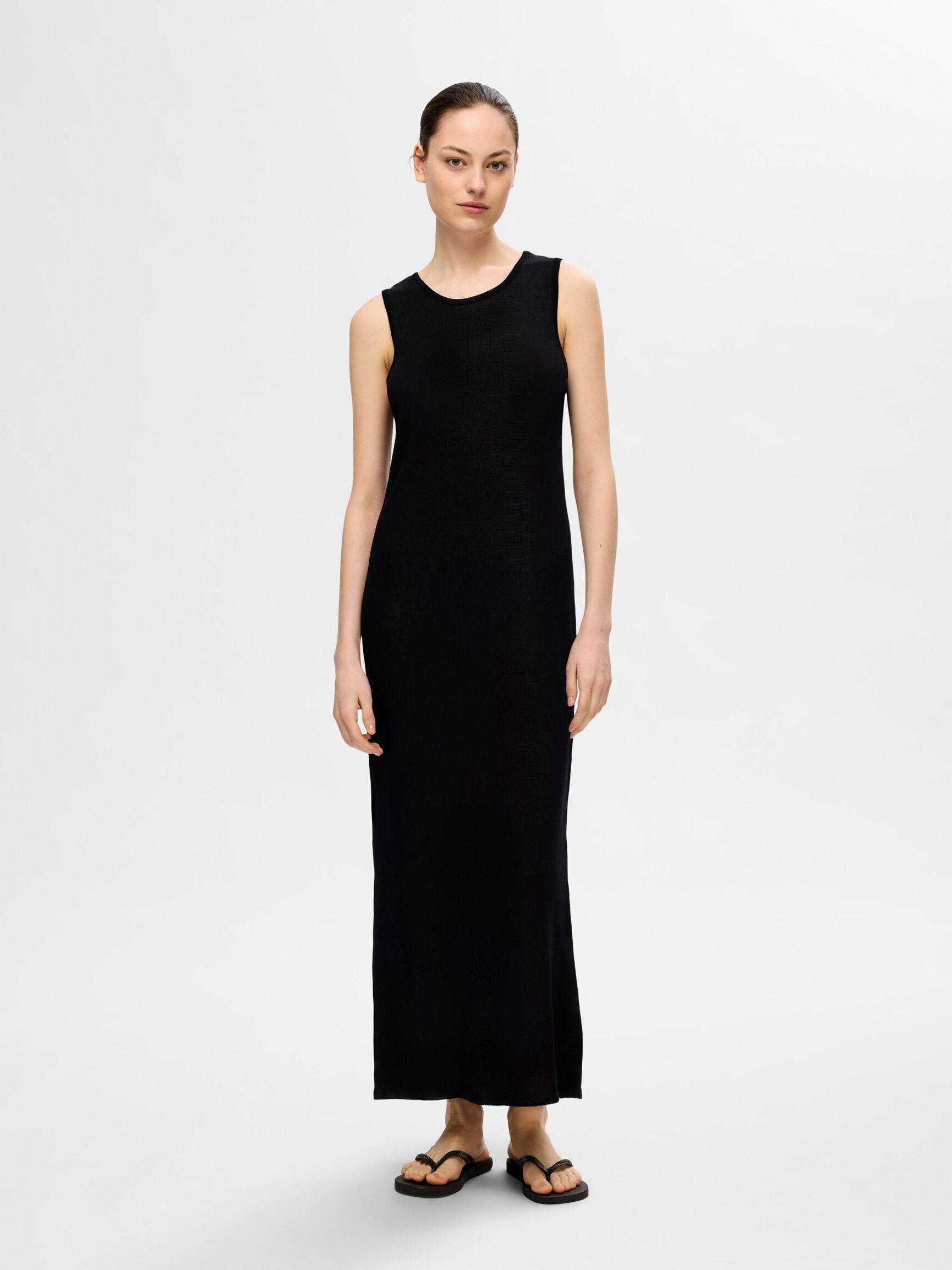 EN MAILLE DE VISCOSE MÉLANGÉE ROBE LONGUE, Black, highres