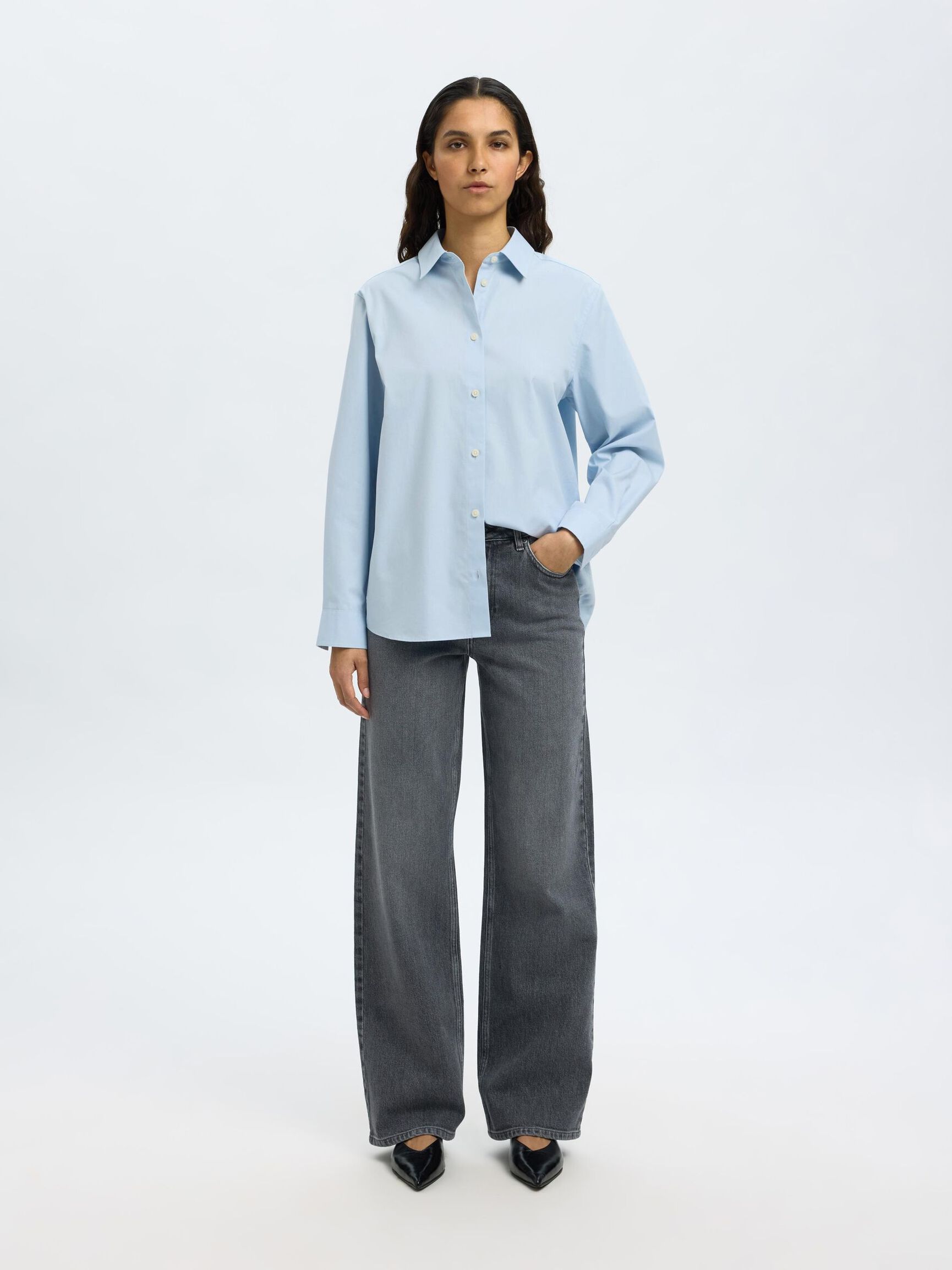 COTTON RELAXED FIT SHIRT, Cashmere Blue, highres