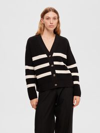 STRIPED CARDIGAN, Black, highres