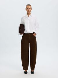 SUEDE BARREL FIT TROUSERS, Delicioso, highres